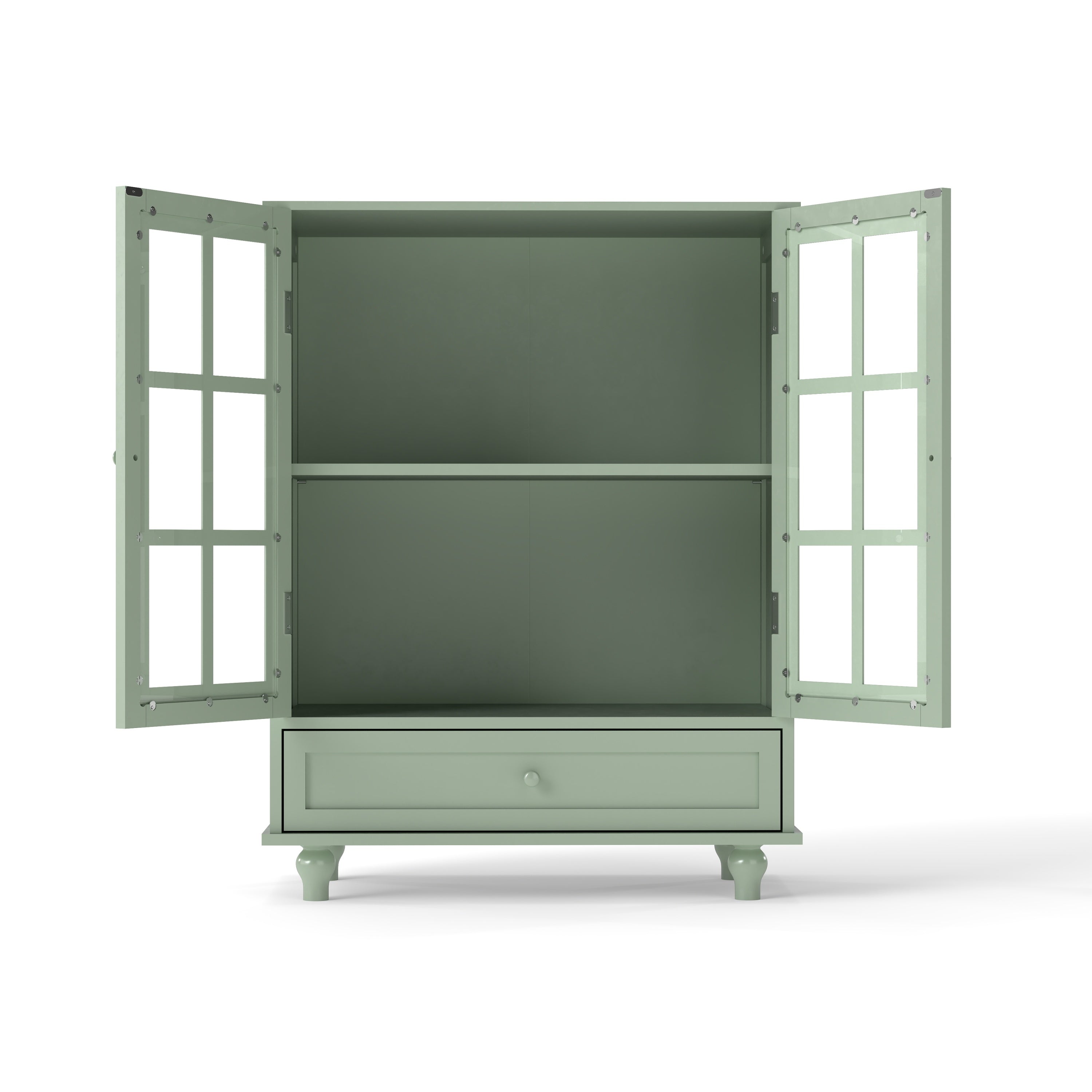 Minimalism Buffet Cabinet with Double Glass Doors and Drawer Mint Green