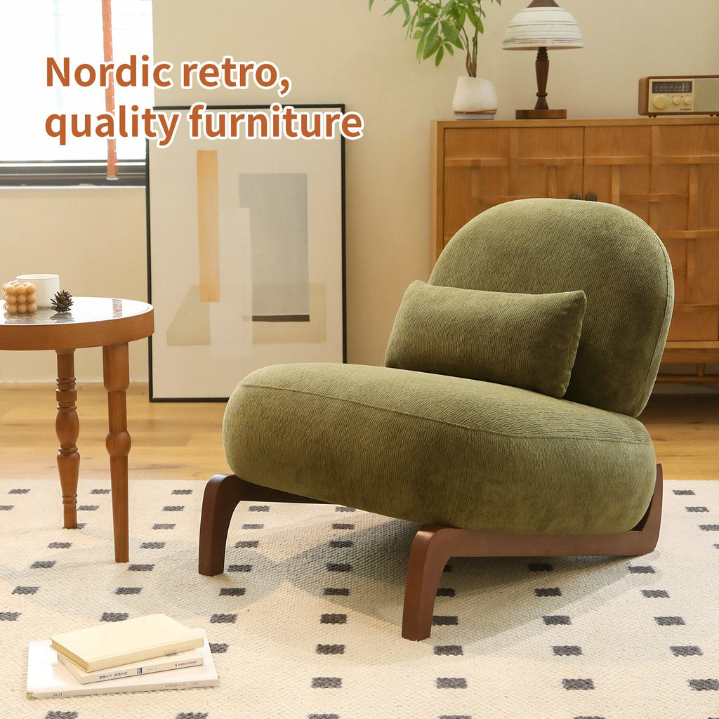 Velvet Accent Chair with Solid Wood Legs