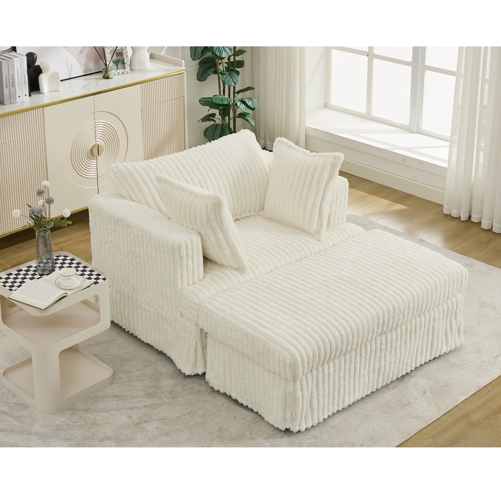 47.7'' Oversized Corduroy Chaise Longue with Ottoman