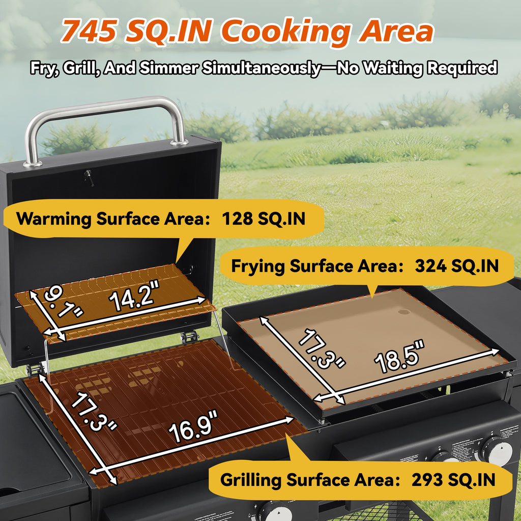 All-in-One 5 Burner Propane Gas Grill Griddle Combo 56000 BTU Heavy Duty Backyard BBQ