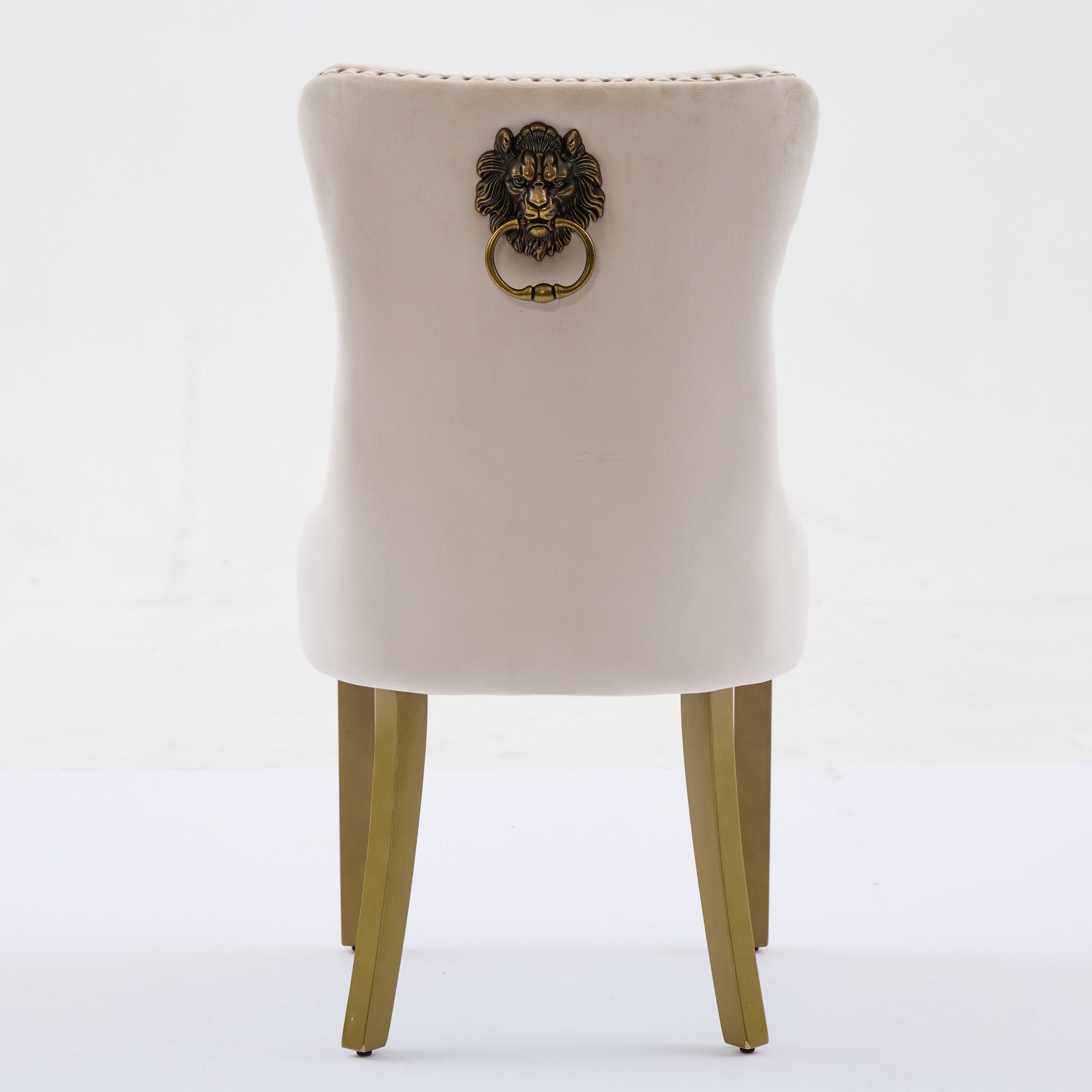 Mid-Century Velvet Dining Chairs with Lion Head Pull Ring (Set of 2)
