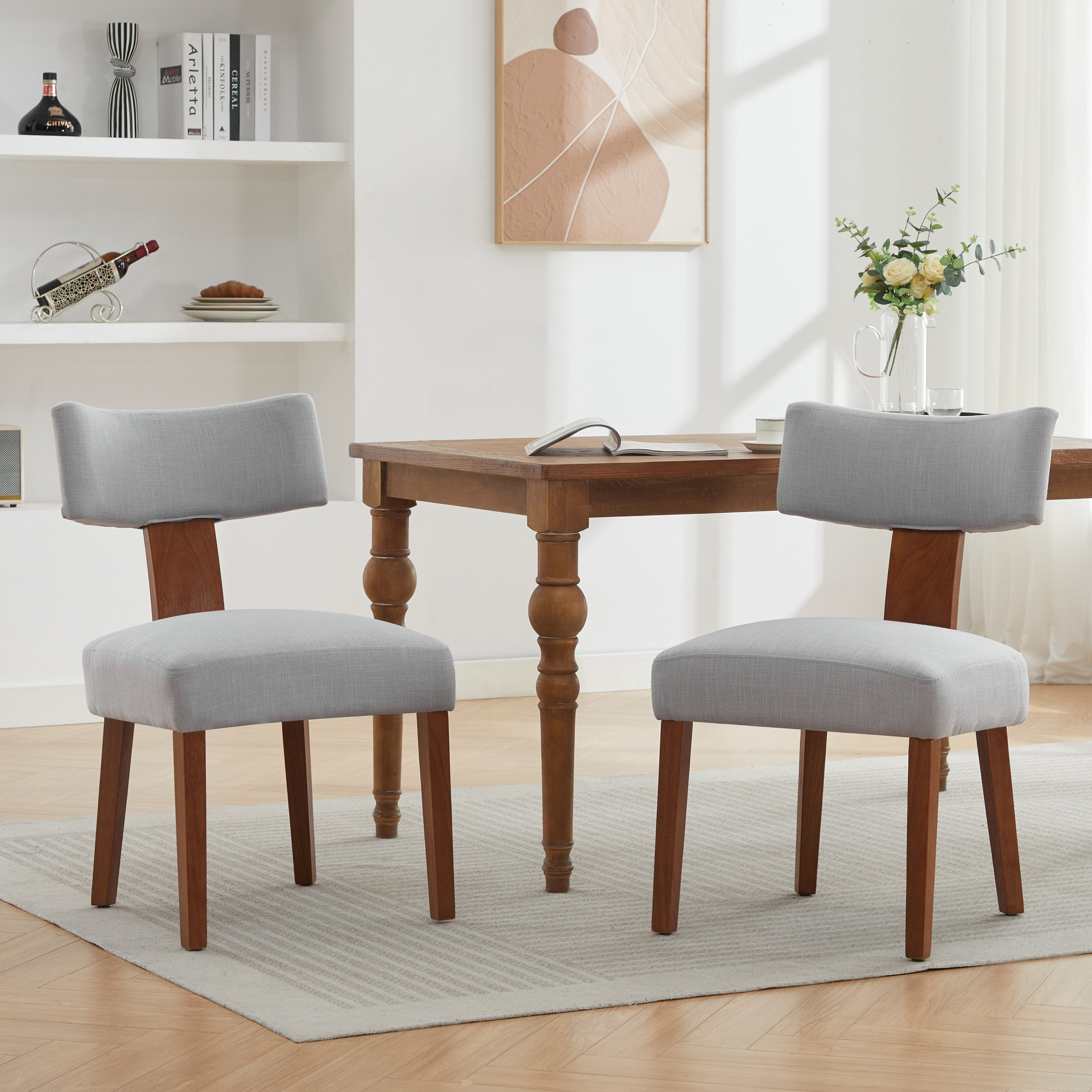 2Pcs  Modern Armless Dining Chairs With Curved Wingback and Solid Wooden Legs