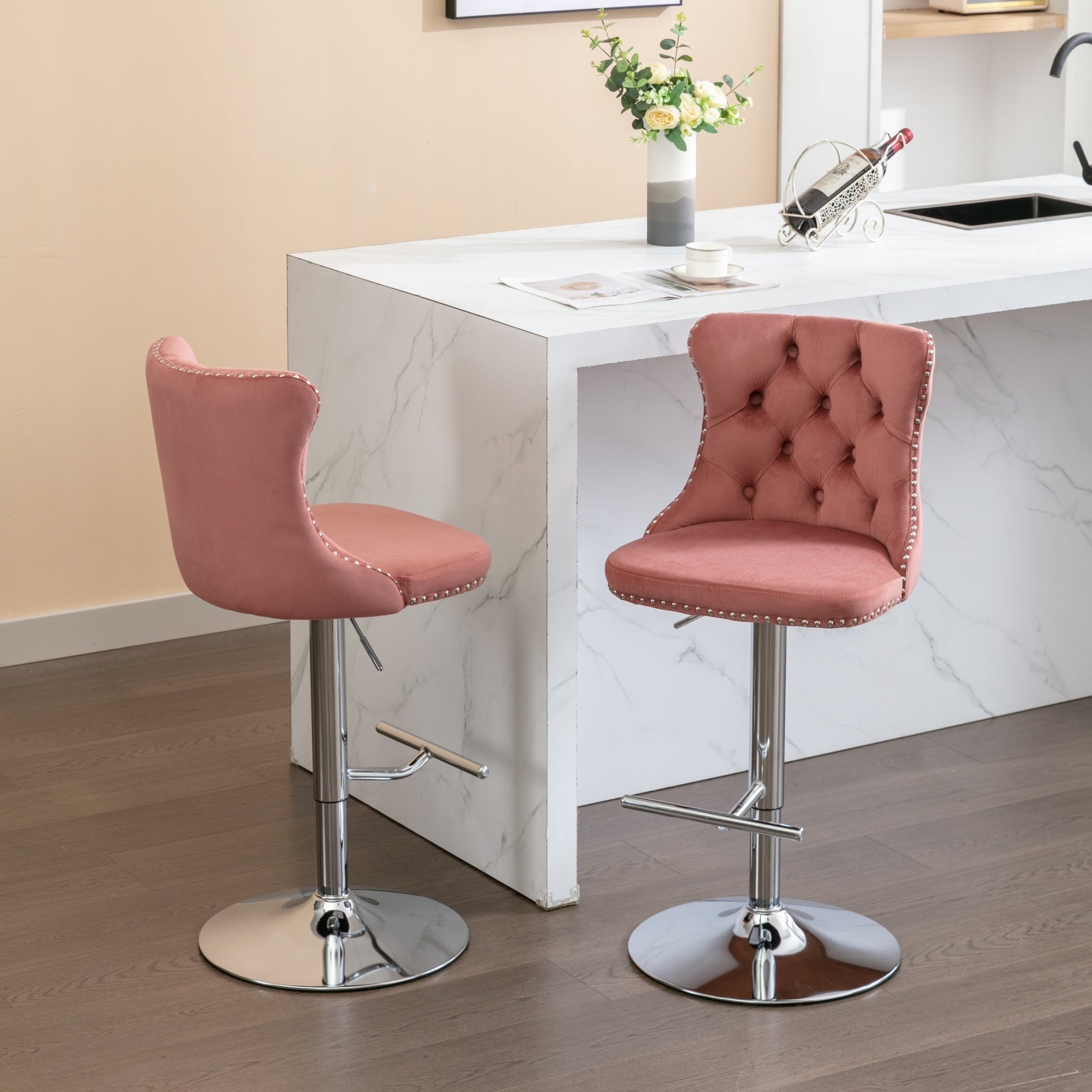 25-33 Inch Modern Velvet Swivel Barstools (Set of 2)
