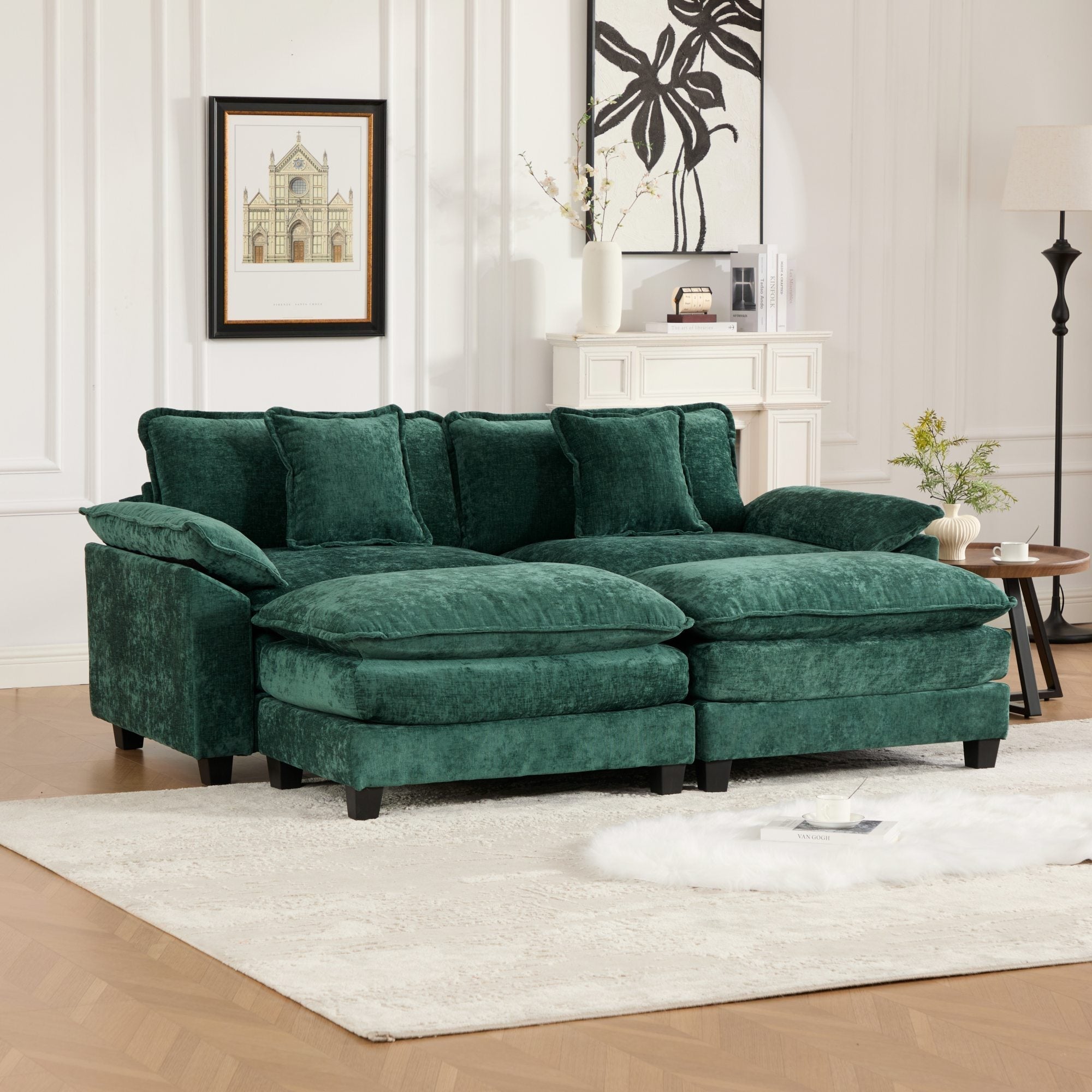 Modern Comfy Upholstered Seat Cushion Sectional Couch (Ottoman is Not Included)