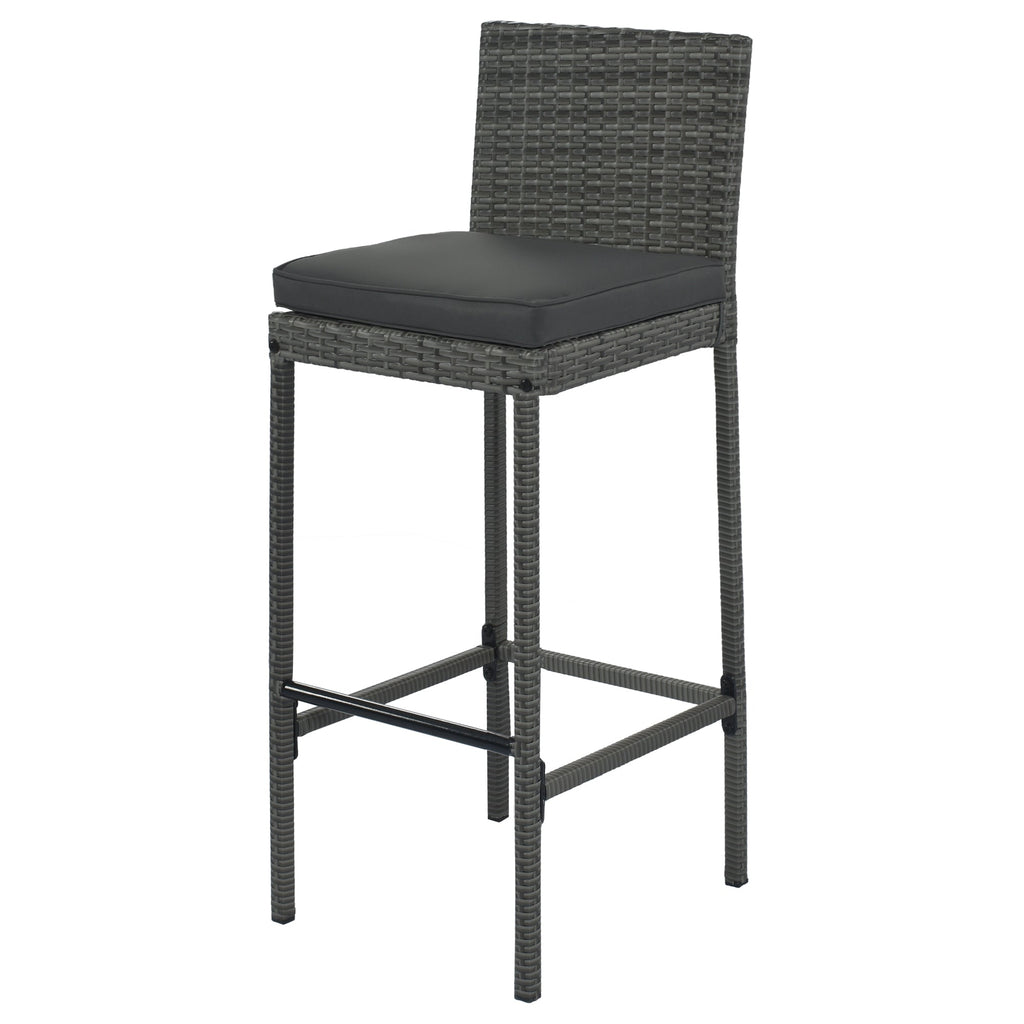 5-Piece Outdoor Wicker Bar Set with Removable Cushion and Acacia Top