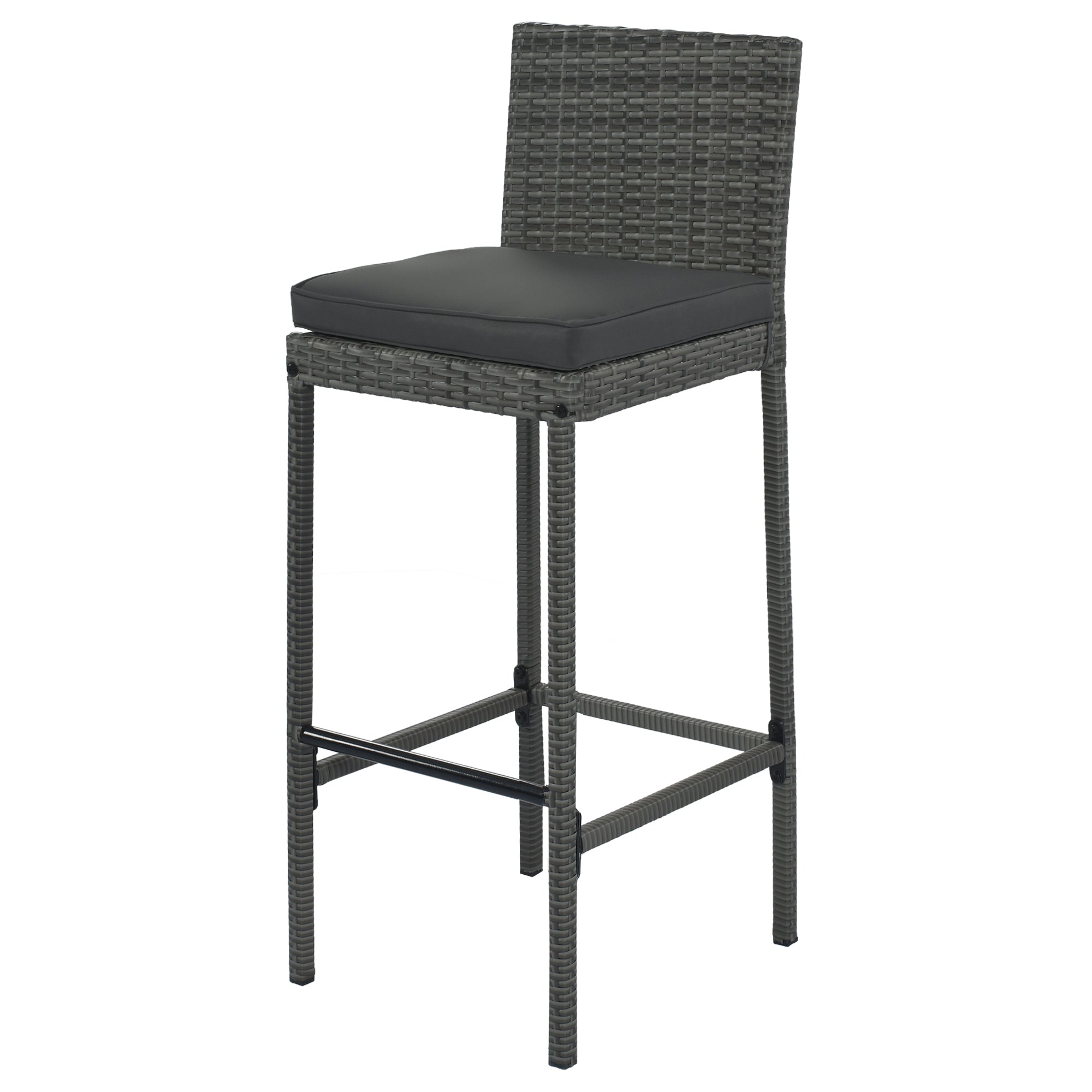 5-Piece Outdoor Wicker Bar Set with Removable Cushion and Acacia Top