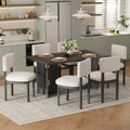 Farmhouse Dining Table Set with 6 Upholstered Chairs
