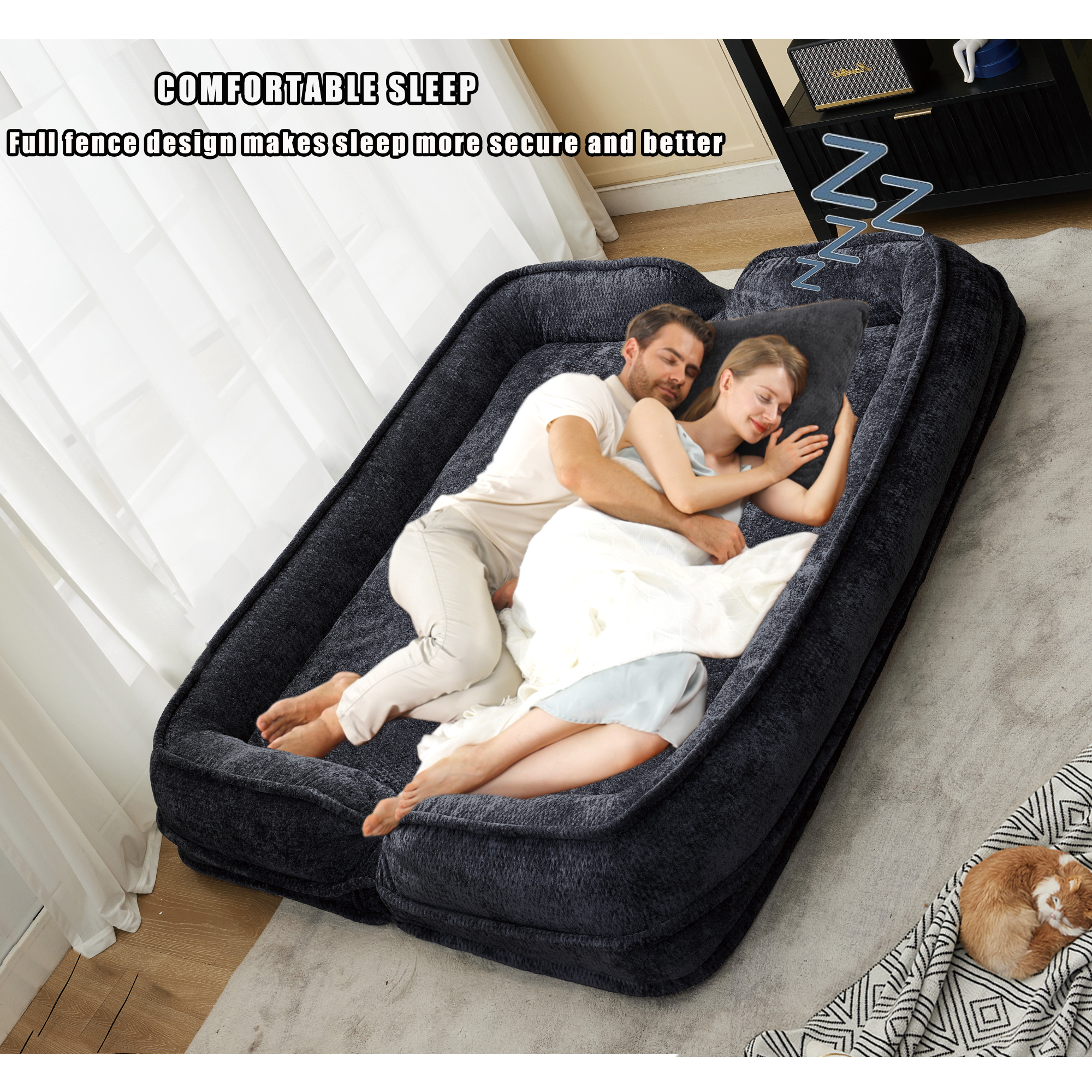 2-in-1 Extra Large Chenille Floor Couch Loveseat for Humans & Dogs