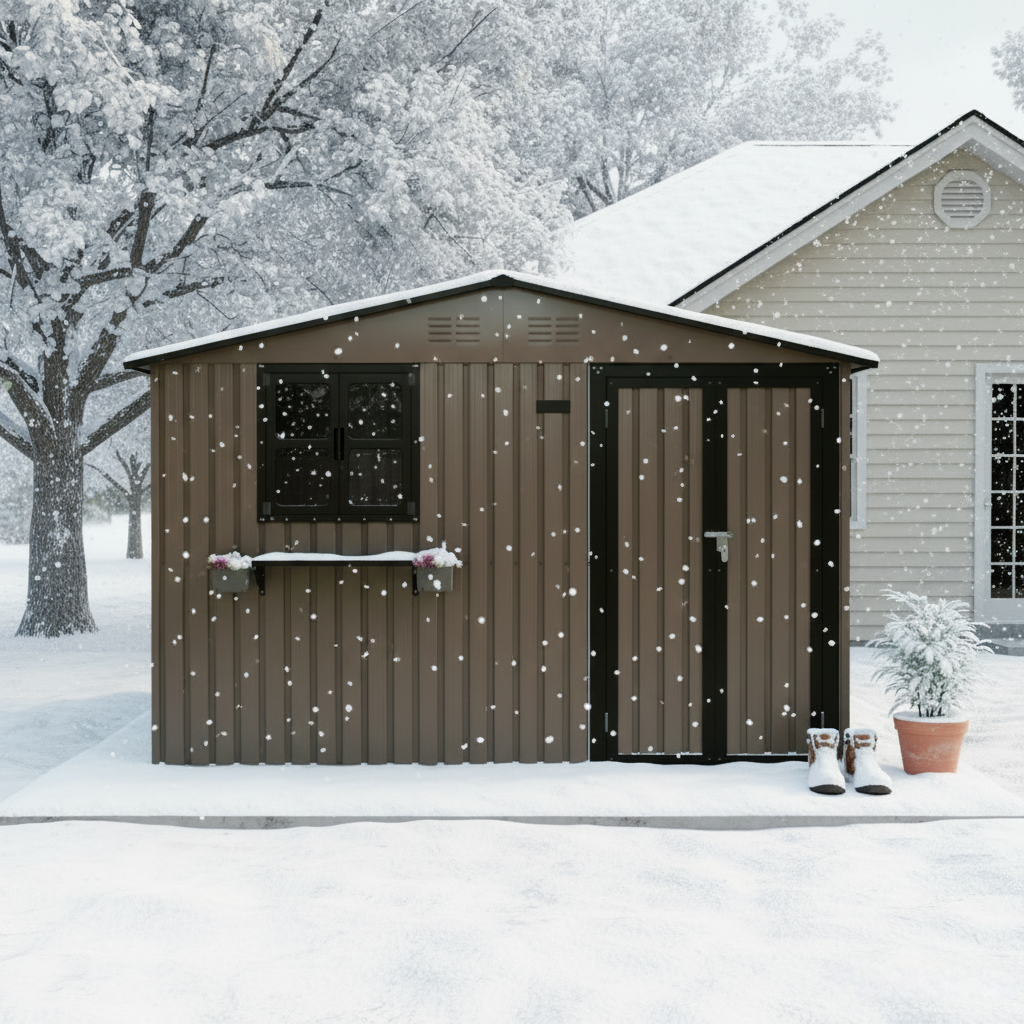 10x8 Ft Metal Storage Shed Lockable Double Doors Window Waterproof Shed