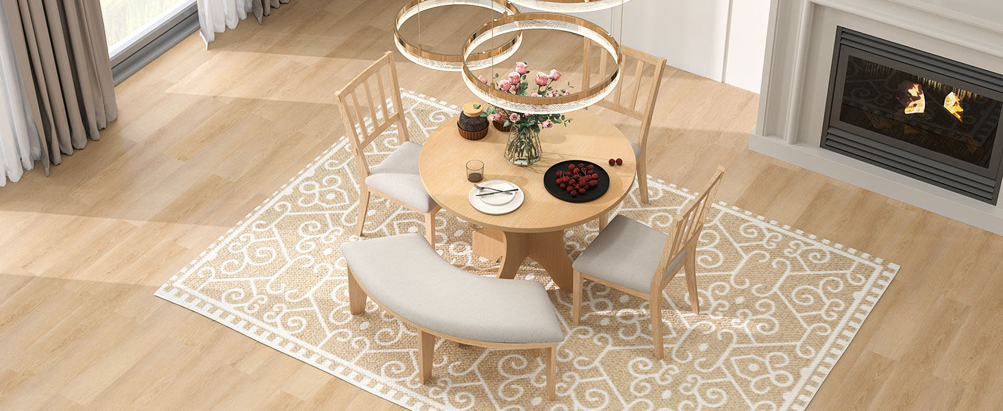 Rustic Charm Round Dining Set with 3 Upholstered Chairs