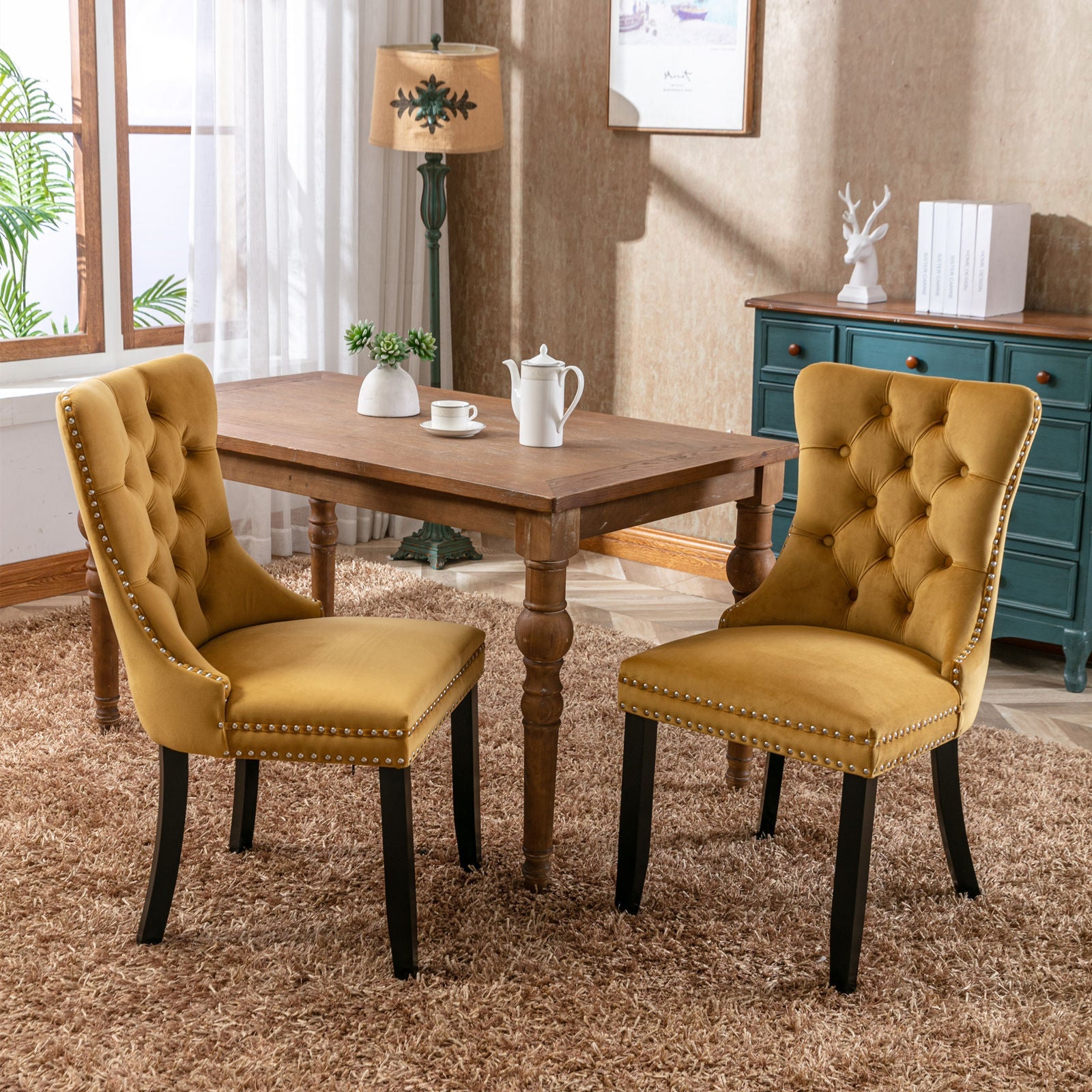 Modern High-end Tufted Solid Wood Velvet Dining Chair(Set of 2)