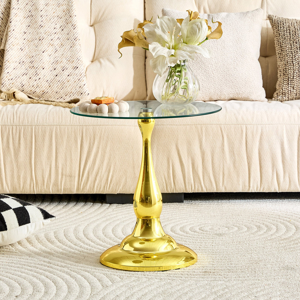 20" Small Luxury Metal Round Side Table with a Glass Top