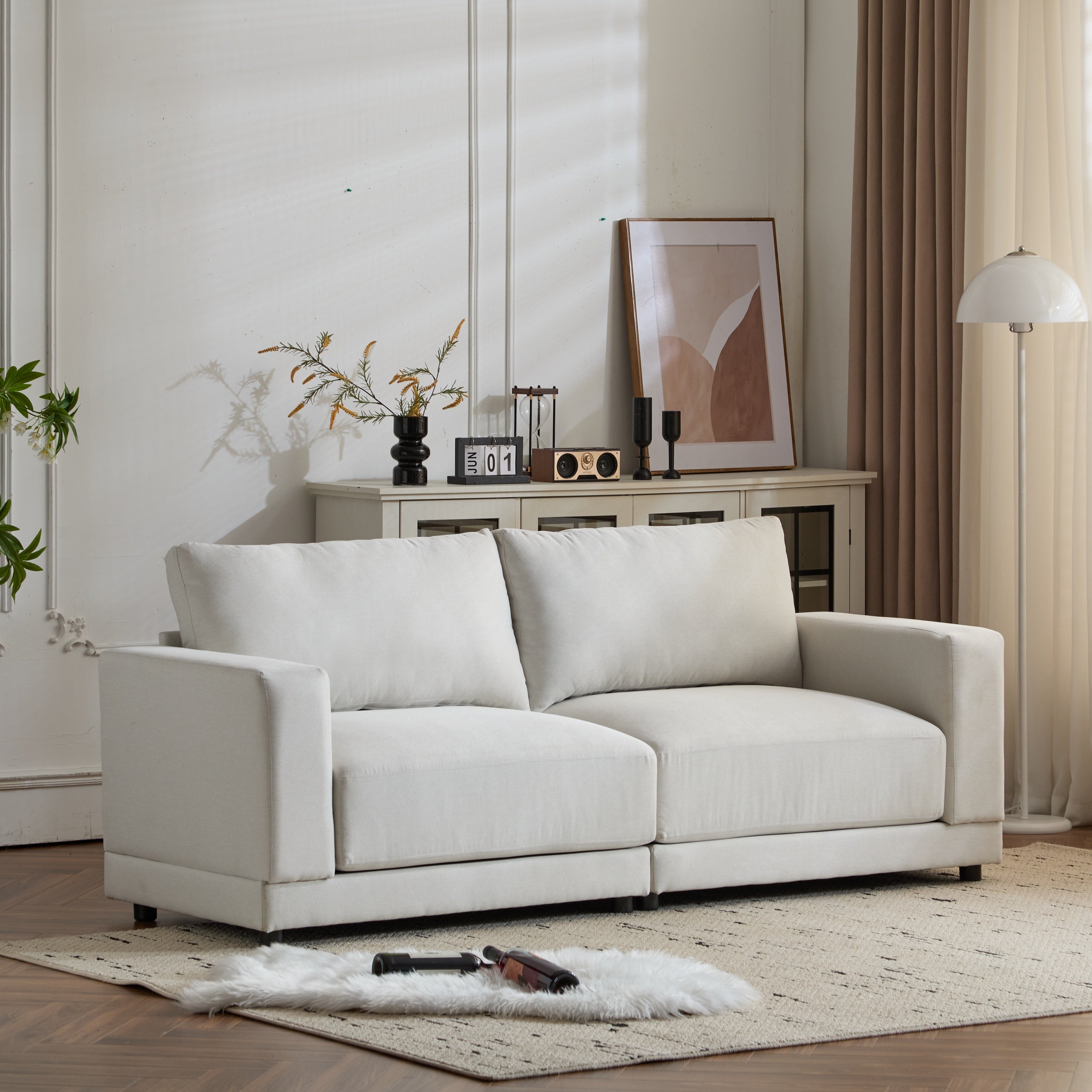 81'' Modern Square Arm Sofa with Soft Fabric Upholstery