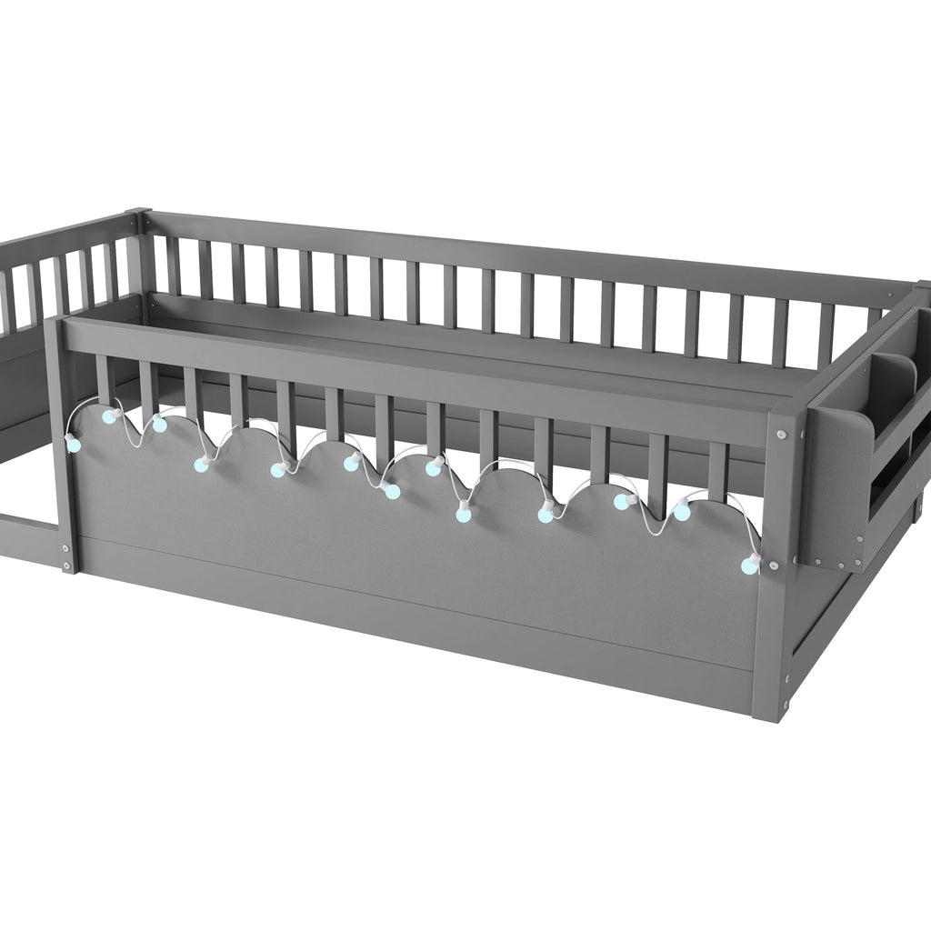 Twin/Full Montessori Floor Kids Bed Frame with High Rails