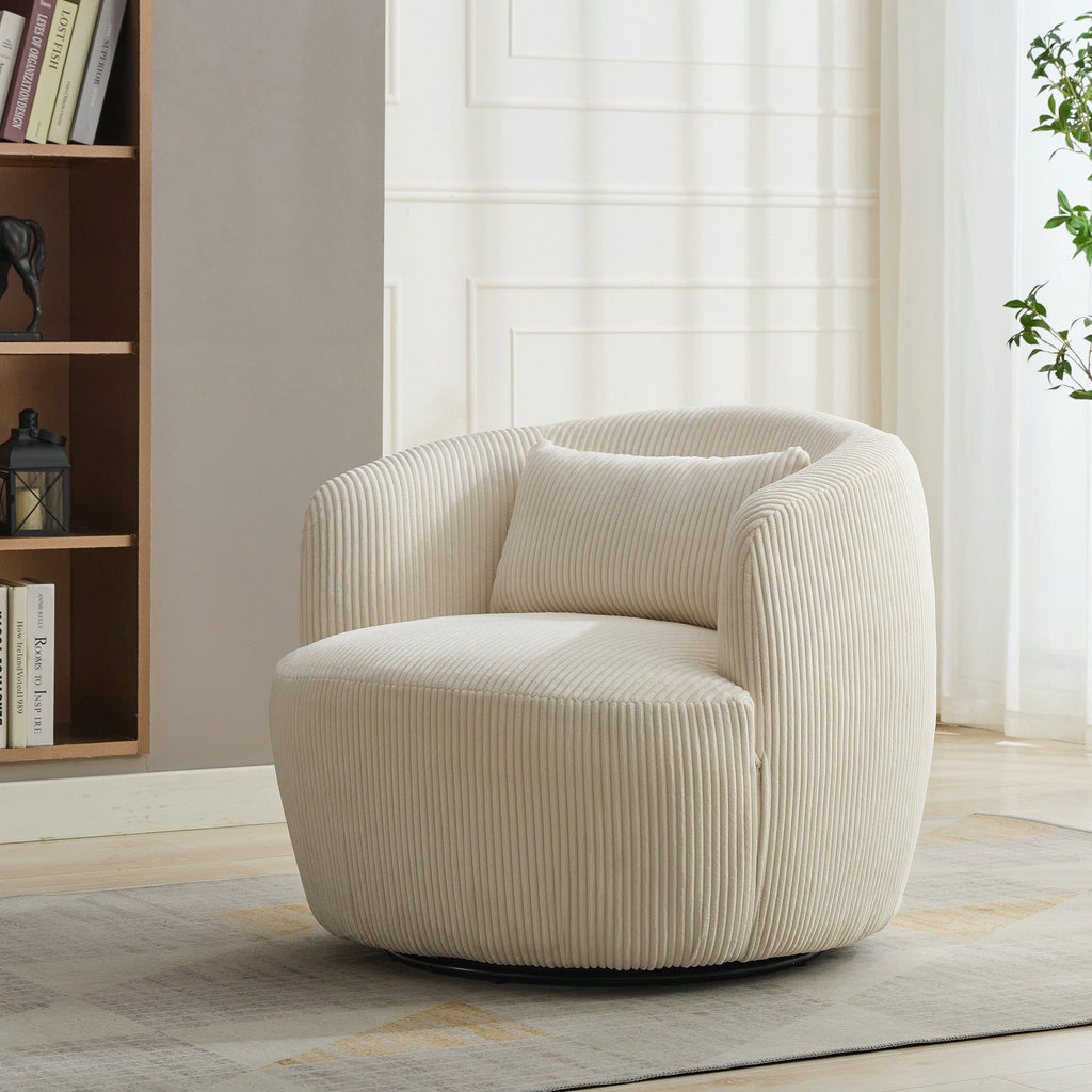 34.25' Wide Upholstered Corduroy Metal Base Swivel Soft Chair