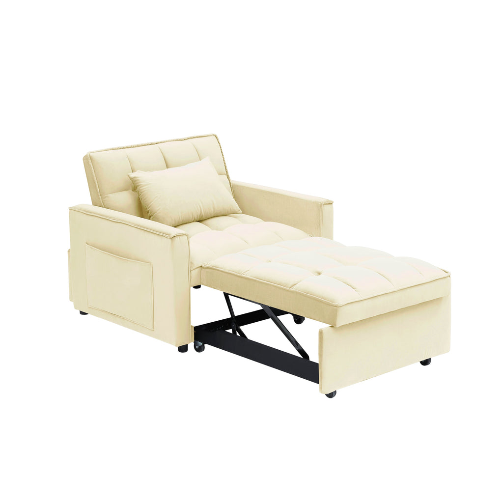 Velvet Foldable Sofa Bed Adjustable Back with USB, Ashtray & Phone Stand
