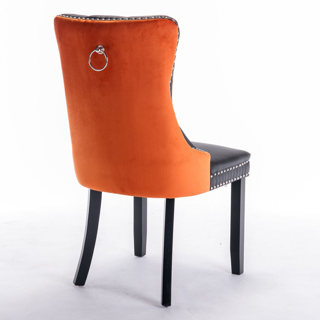 Tufted Solid Wood PU Upholstered Dining Chair with Wood Legs (Set of 2)
