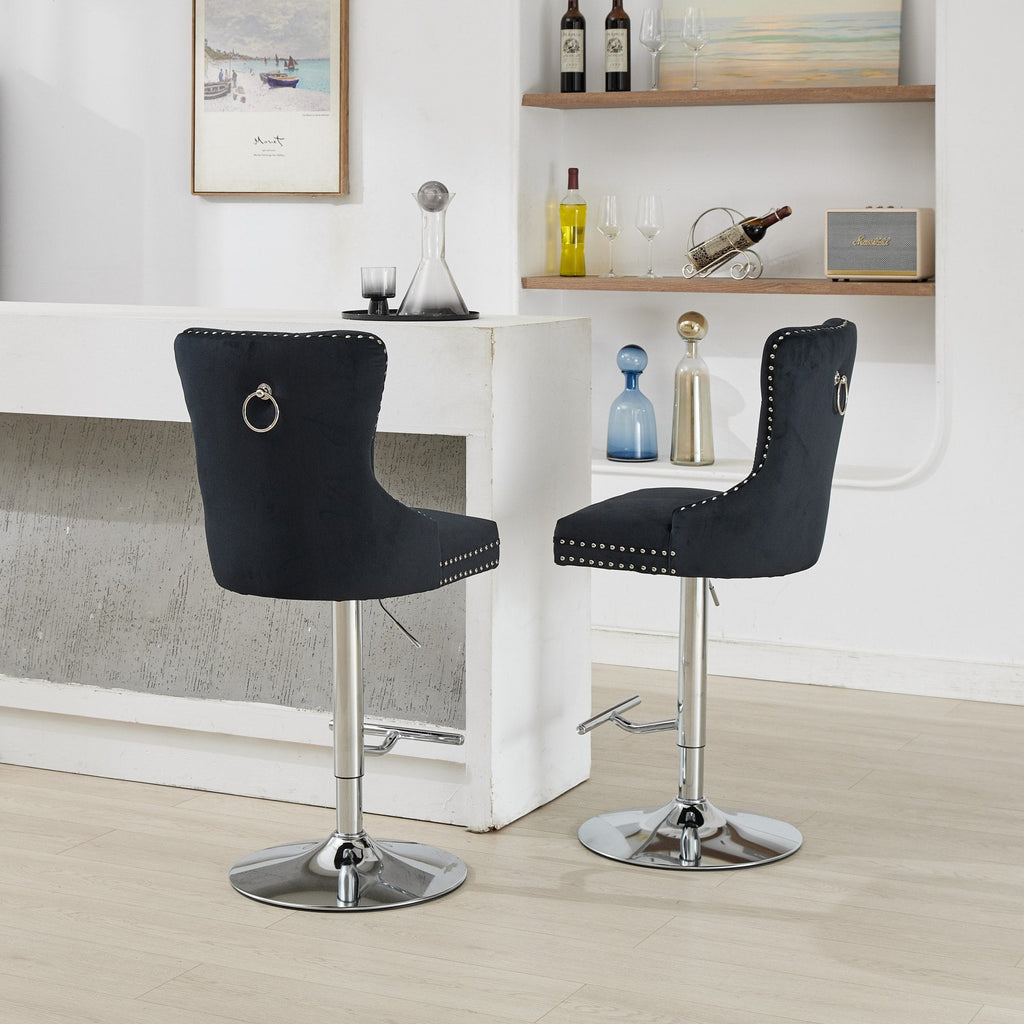 Modern Upholstered Swivel Velvet Barstools (Set of 2)