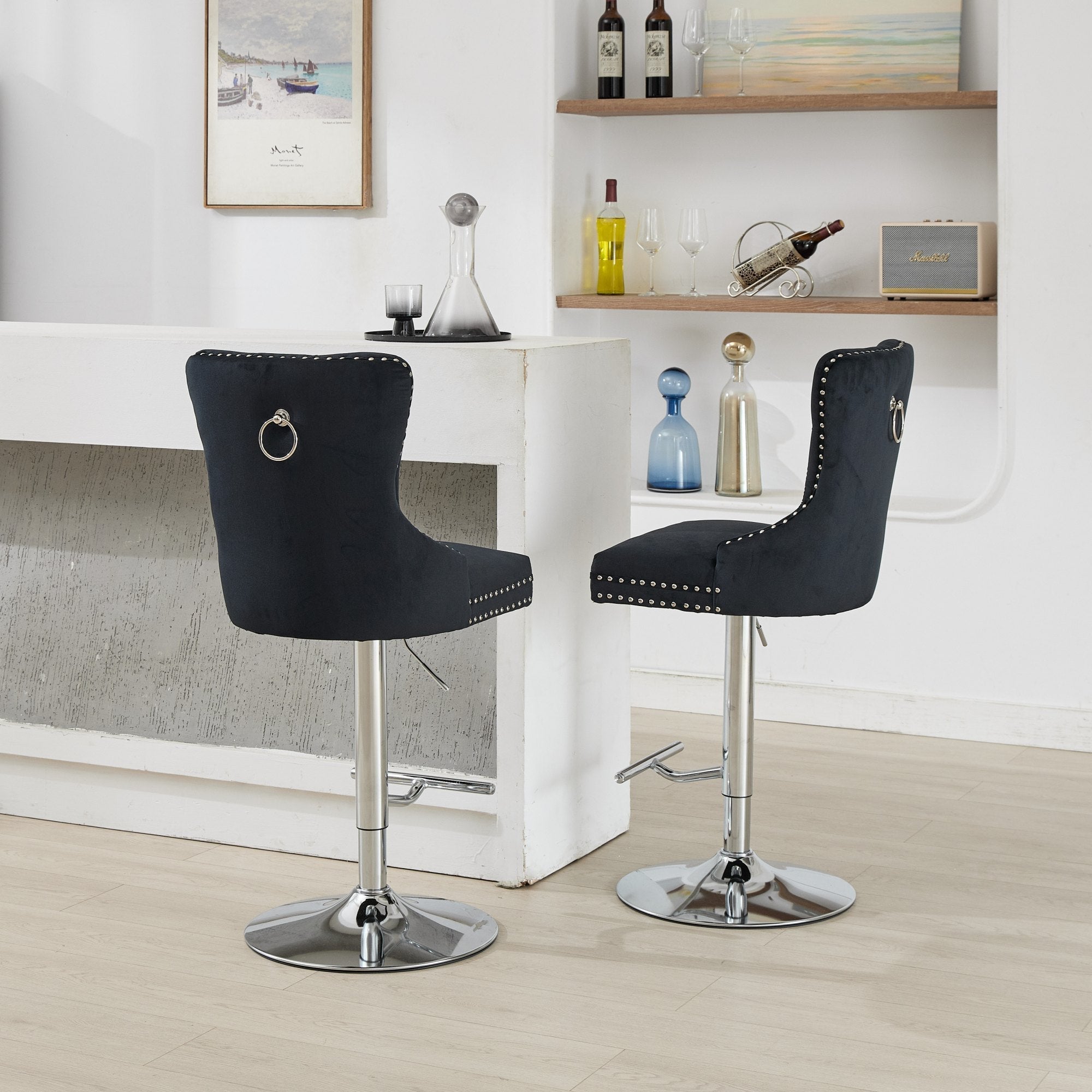 Modern Upholstered Swivel Velvet Barstools (Set of 2)