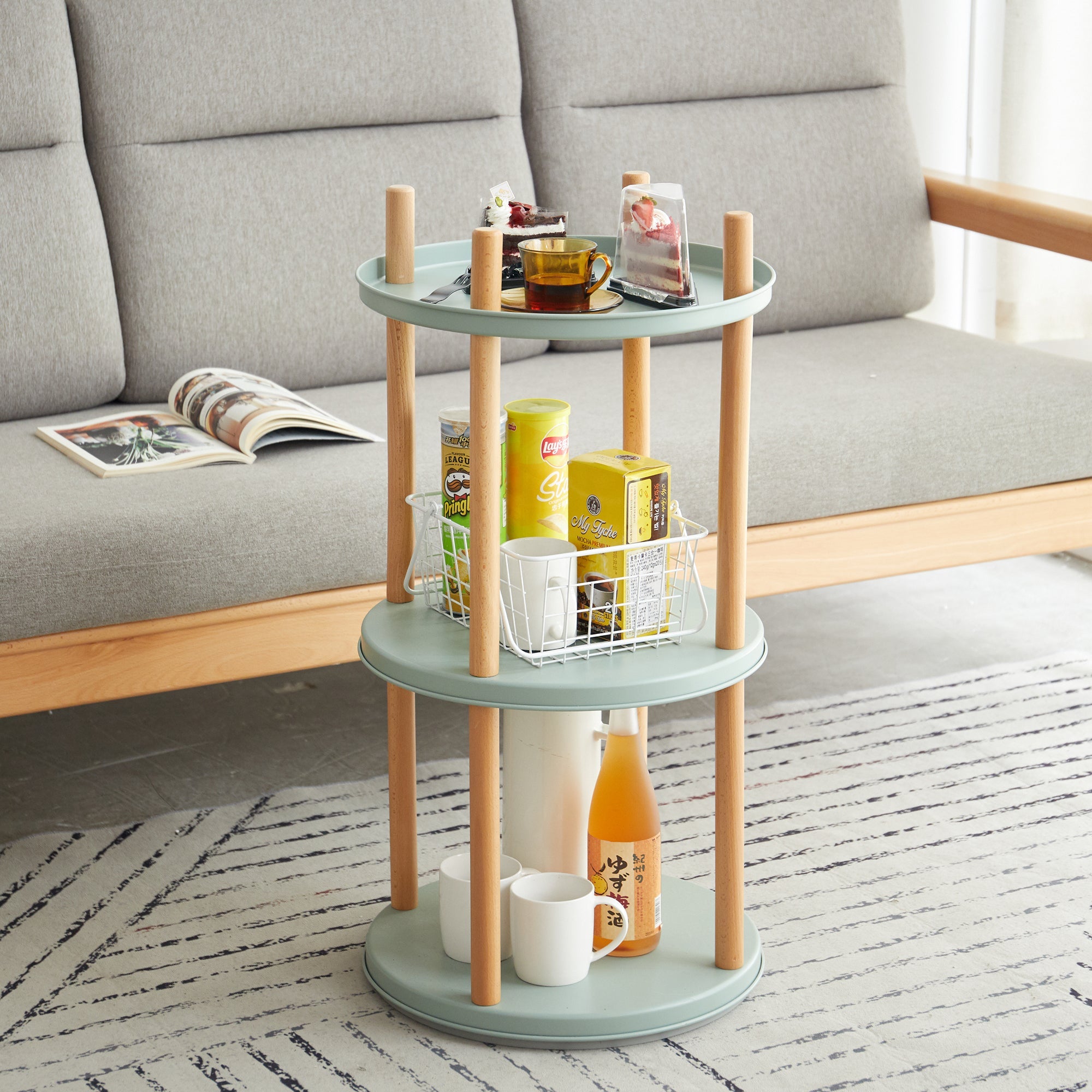 Multifunctional 360° Rotating Bookshelf with 3-Tier