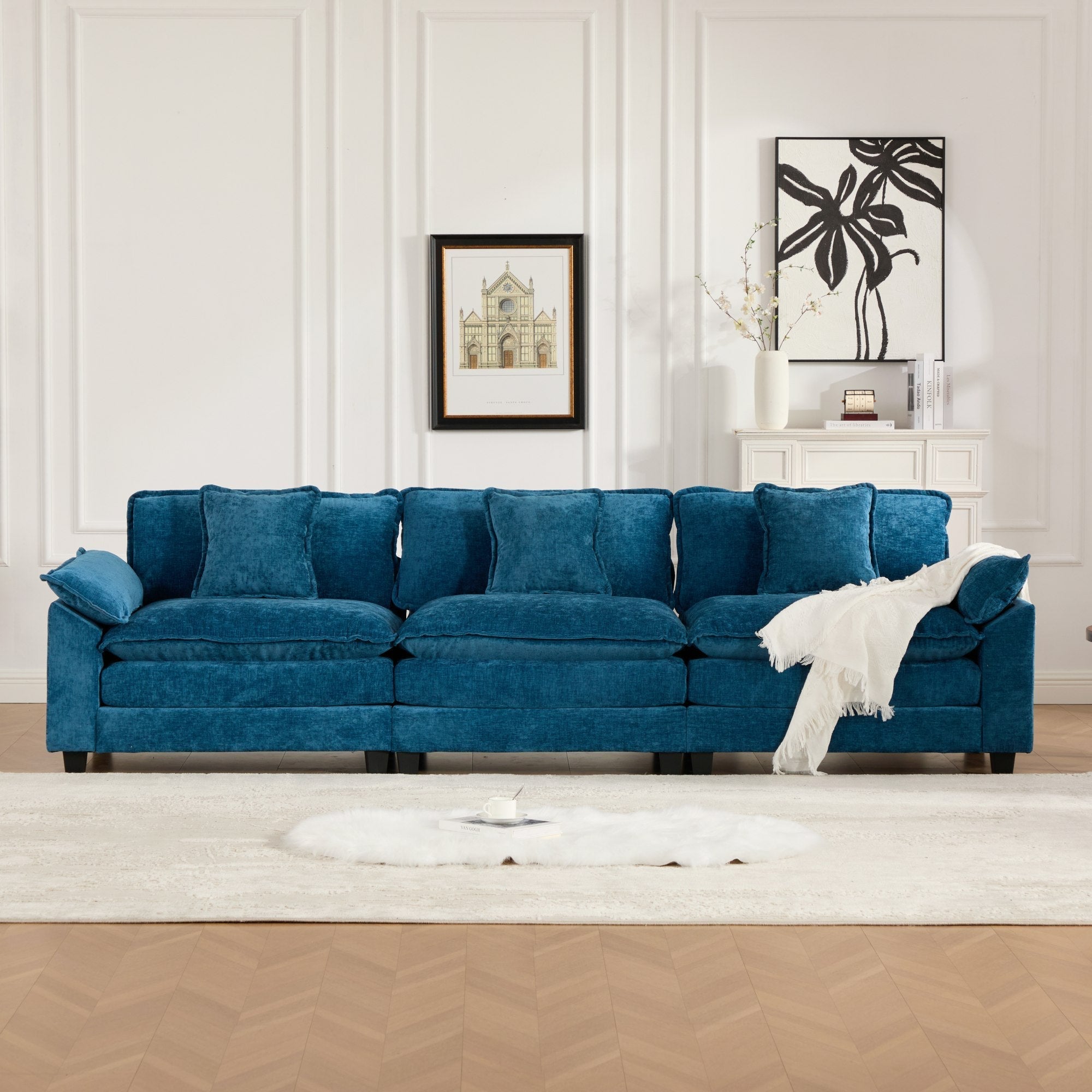 Modern Comfy Upholstered Seat Cushion Sectional Couch (Ottoman is Not Included)