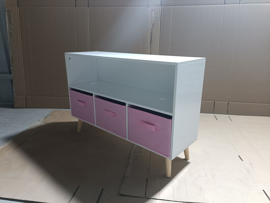 Children's Book Display Kids Bookcase with 3 Fabric Bins