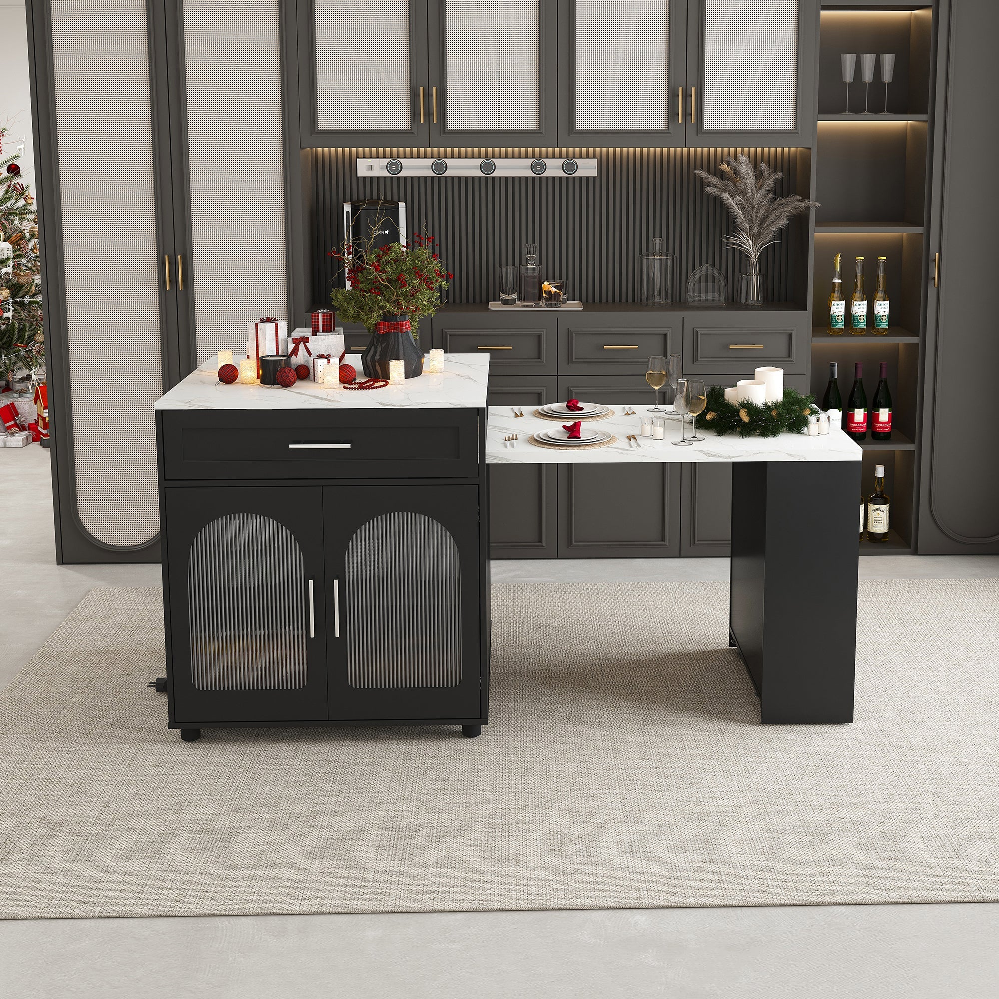 Expandable Kitchen Island with Dining Table