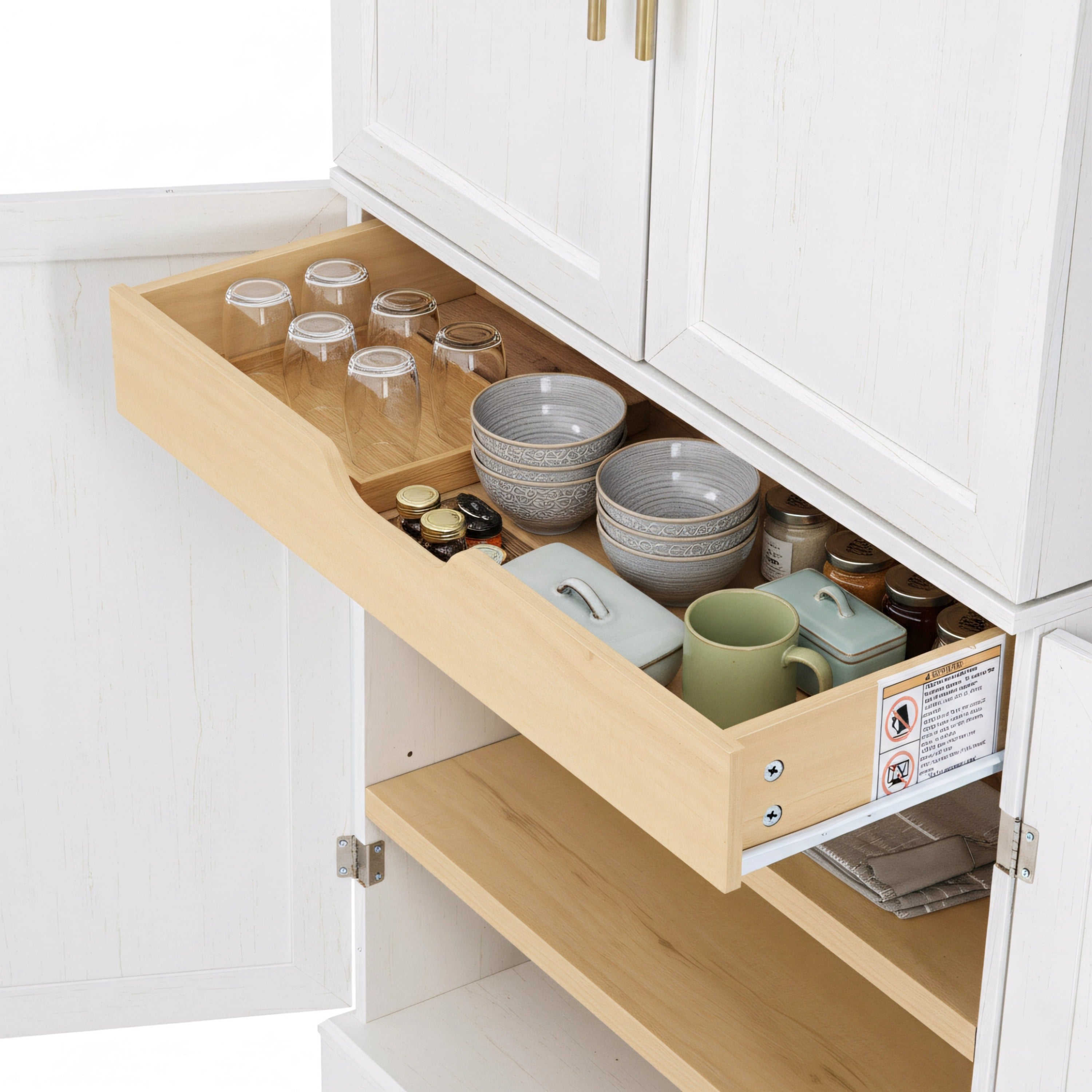 78" Tall Farmhouse Kitchen Pantry Cabinet with Shelves Drawer Wine Rack