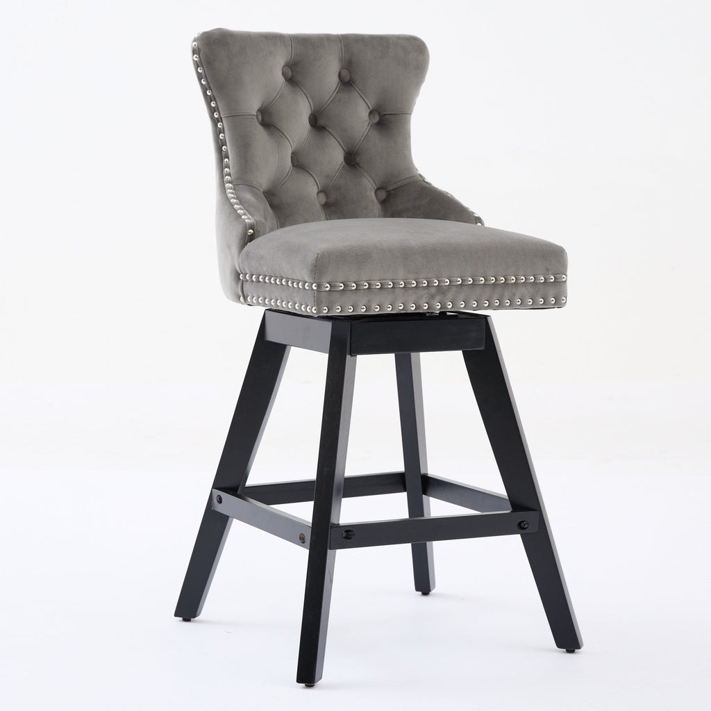 Swivel Velvet Barstools with Button Tufted Decoration (Set of 2)