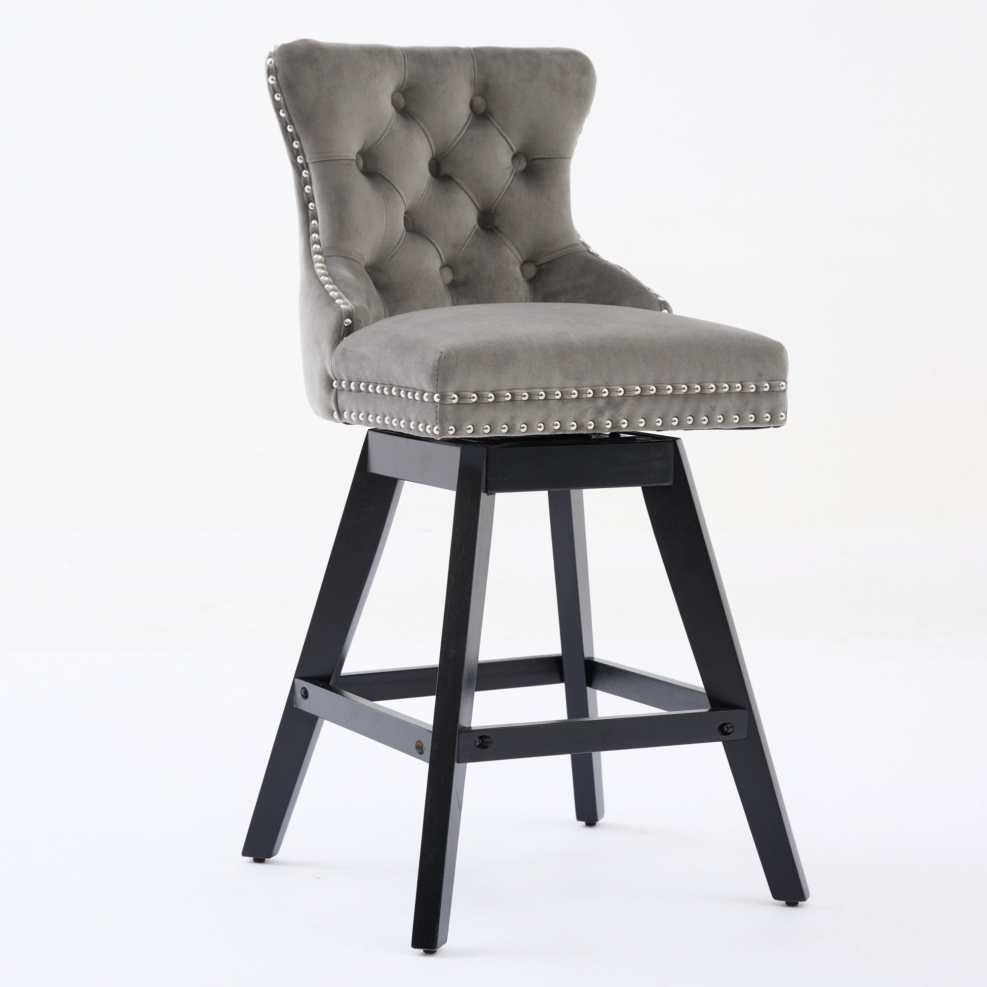 Swivel Velvet Barstools with Button Tufted Decoration (Set of 2)