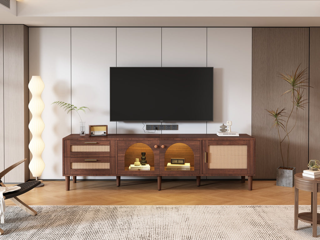 70" Rattan LED Light Entertainment TV Stand