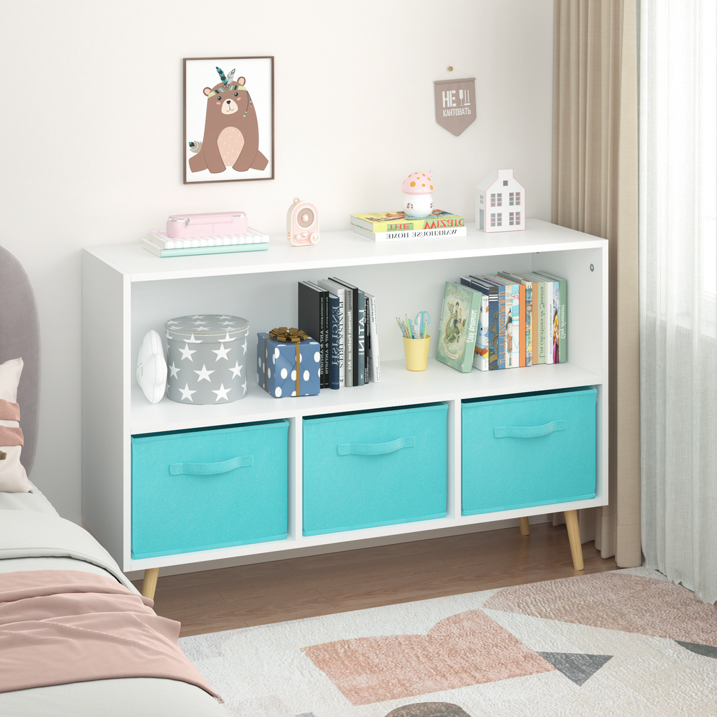 Children's Book Display Kids Bookcase with 3 Fabric Bins
