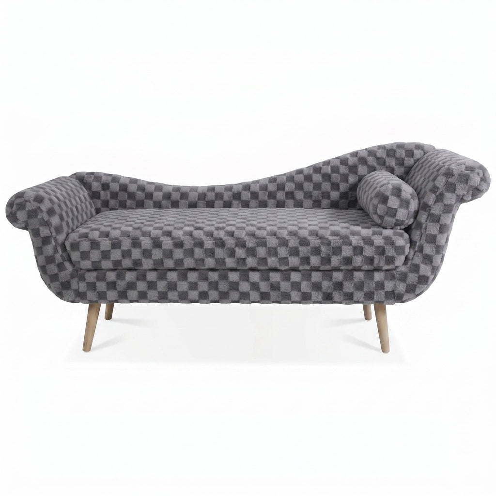 Classic Diamond Pattern Fabric Paired with Elegant Scroll Arms