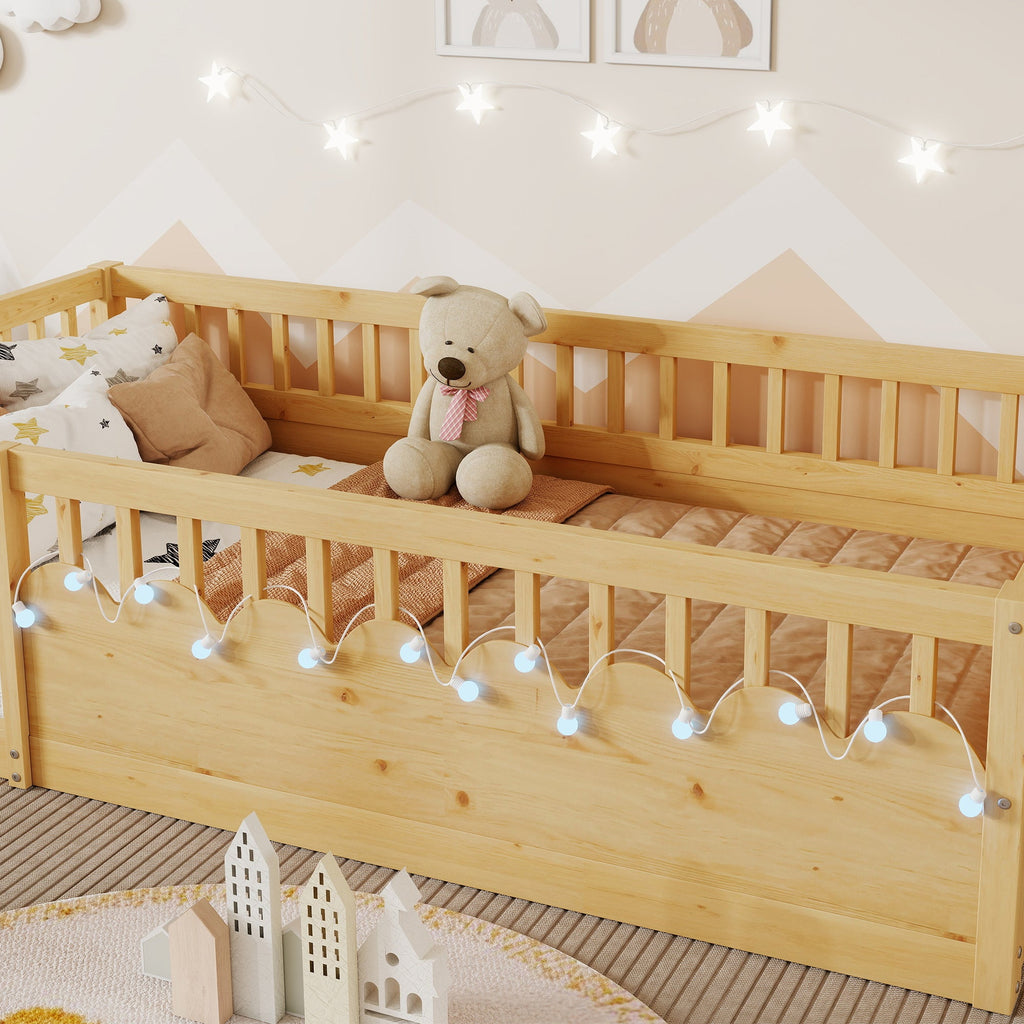 Twin/Full Montessori Floor Kids Bed Frame with High Rails