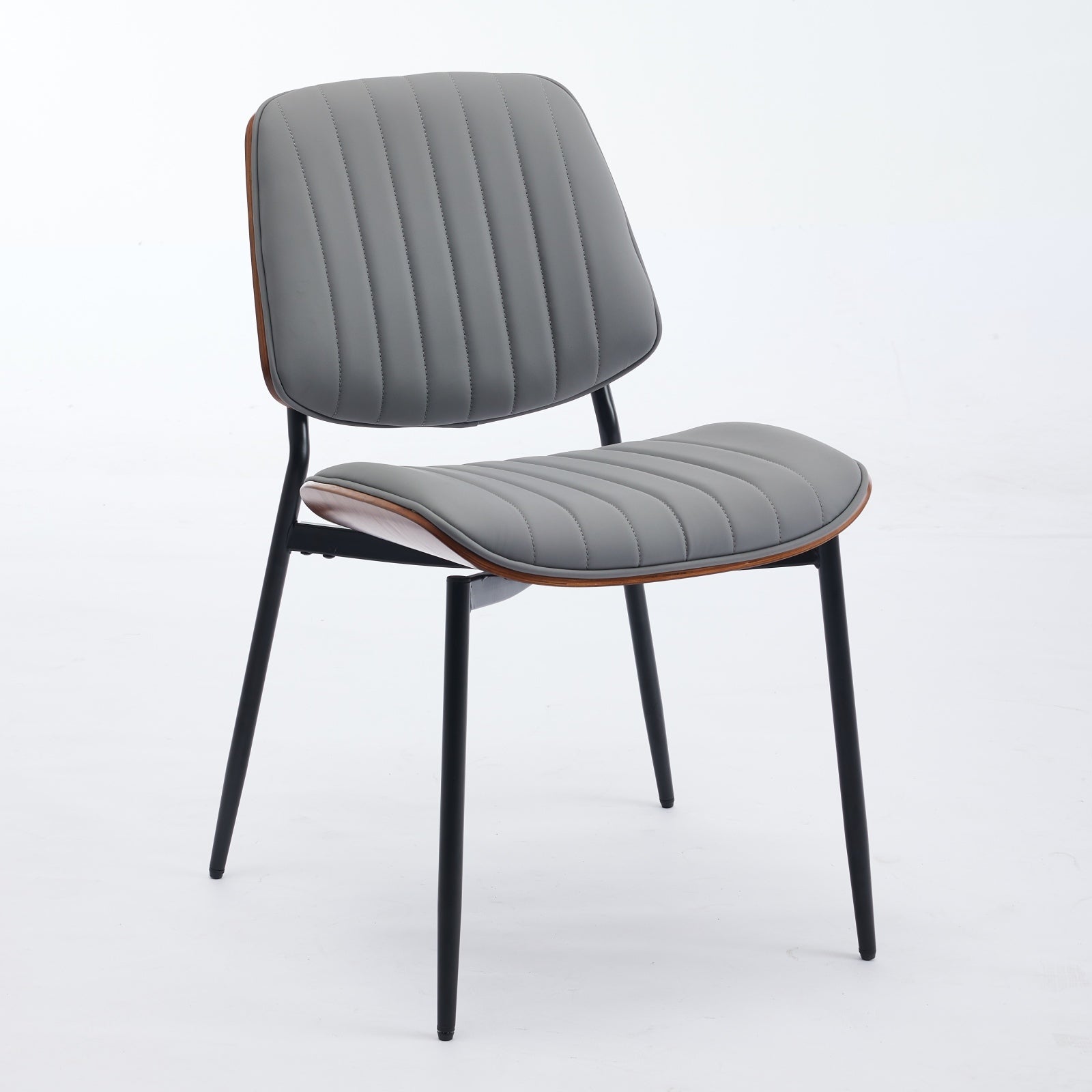 Mid Century Modern Retro Faux Leather Dining Chairs with Walnut Bentwood (Set of 2)