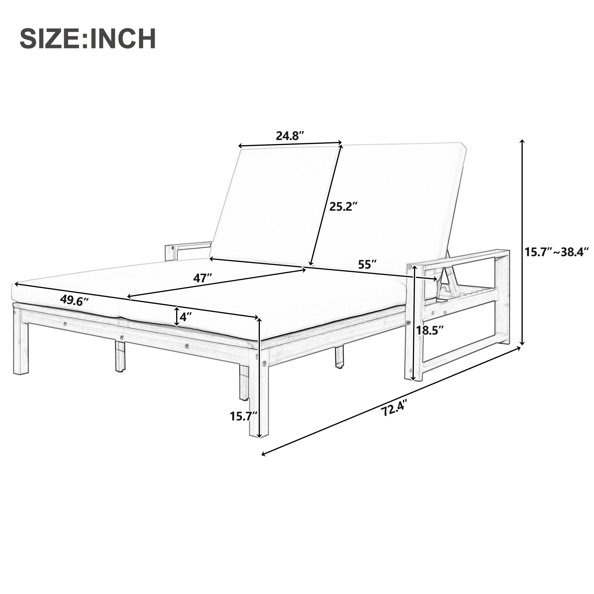Double chaise lounge 5 position adjustable backs cushioned ideal for patio poolside relaxation