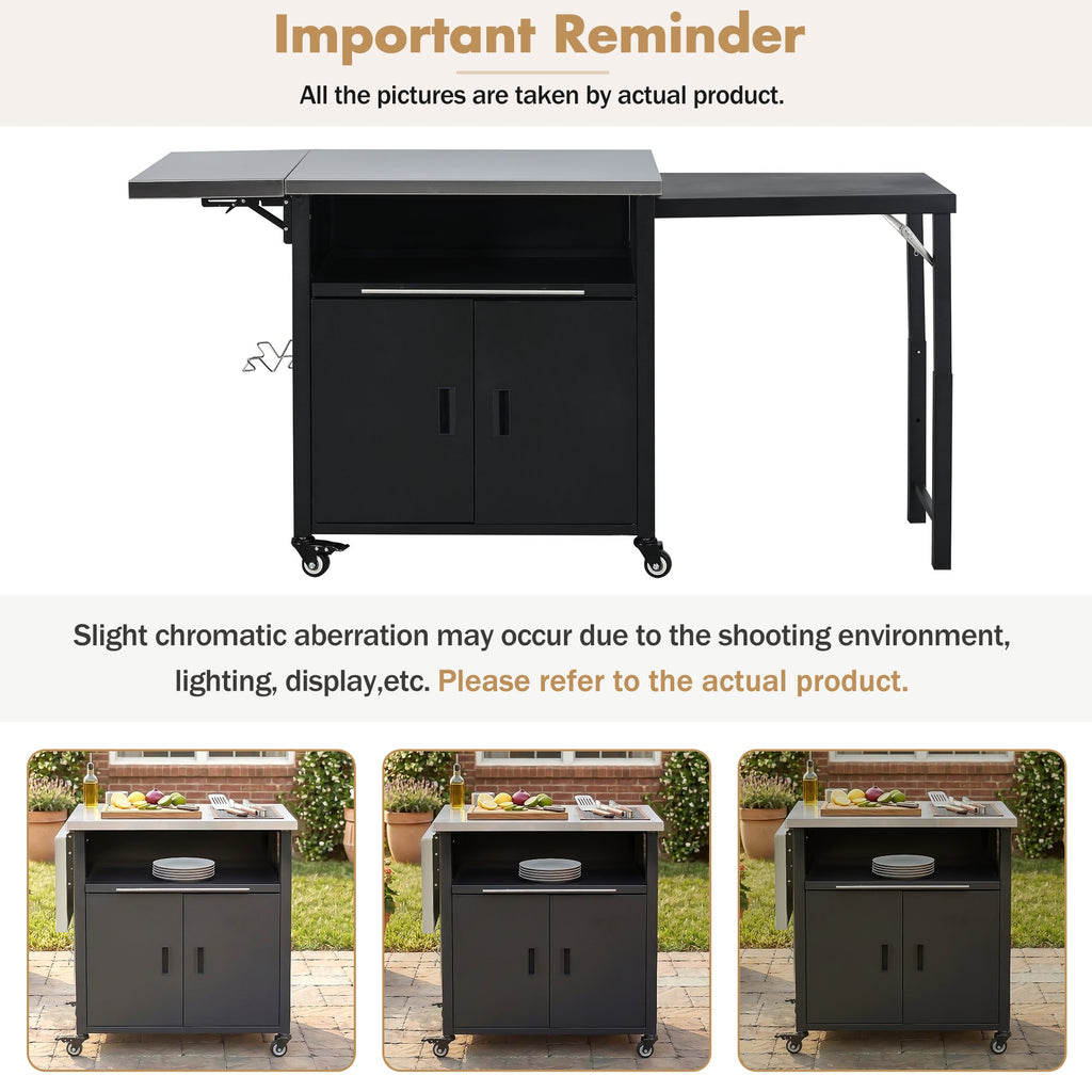 Foldable BBQ cart with storage, portable for backyard & patio cooking