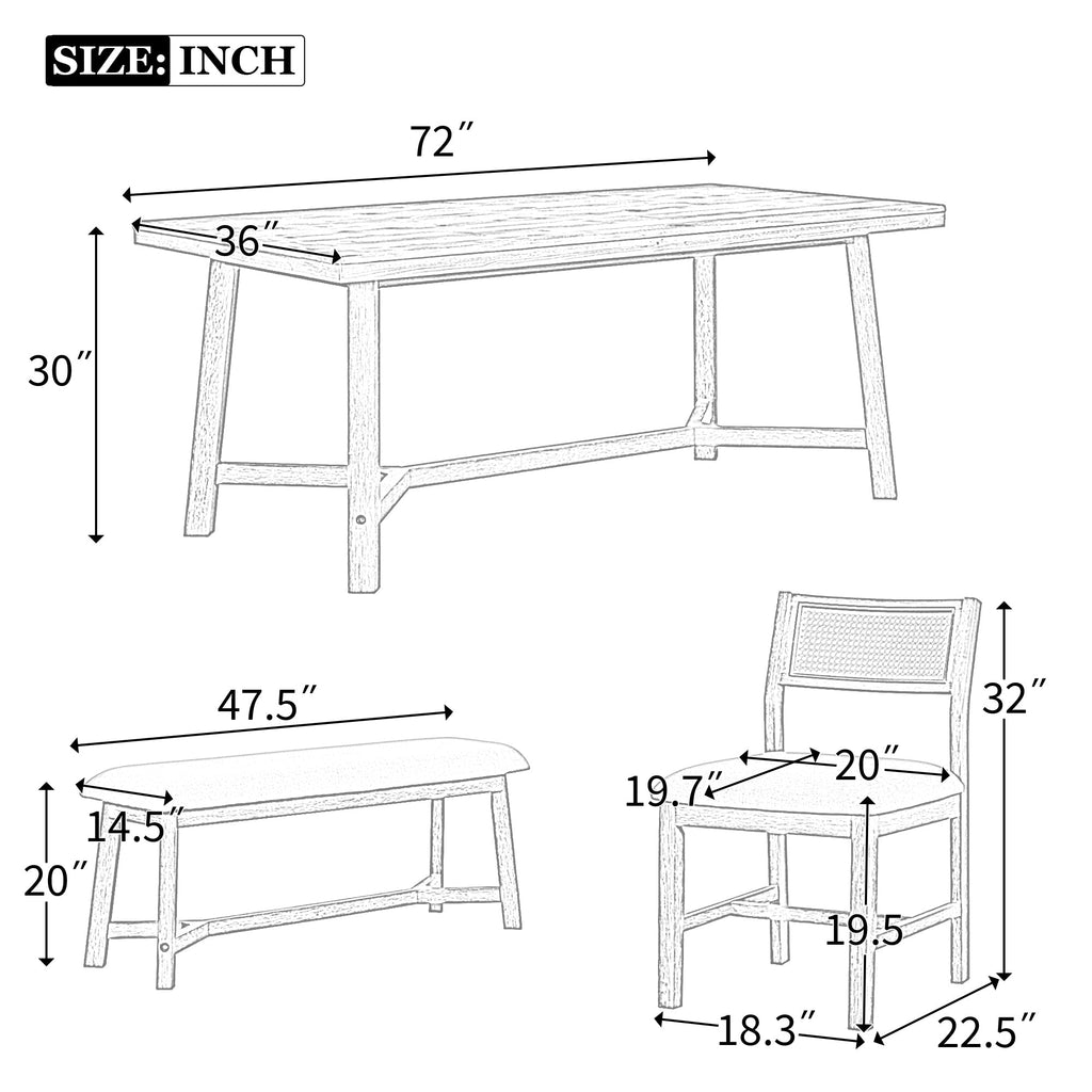 6 Pieces Retro Farmhouse Style Dining Set