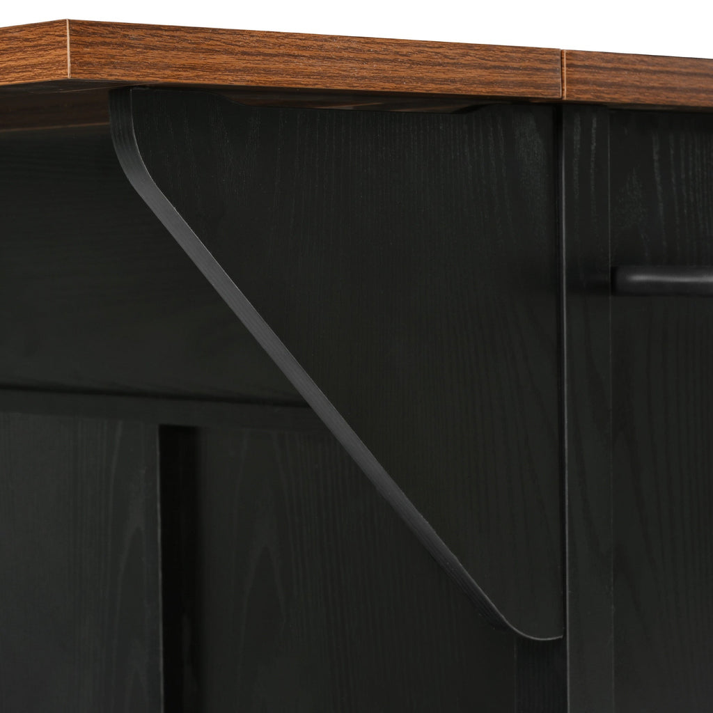 58“ Farmhouse Kitchen Island with Storage Sliding Barn Door Metal Grid Side Door