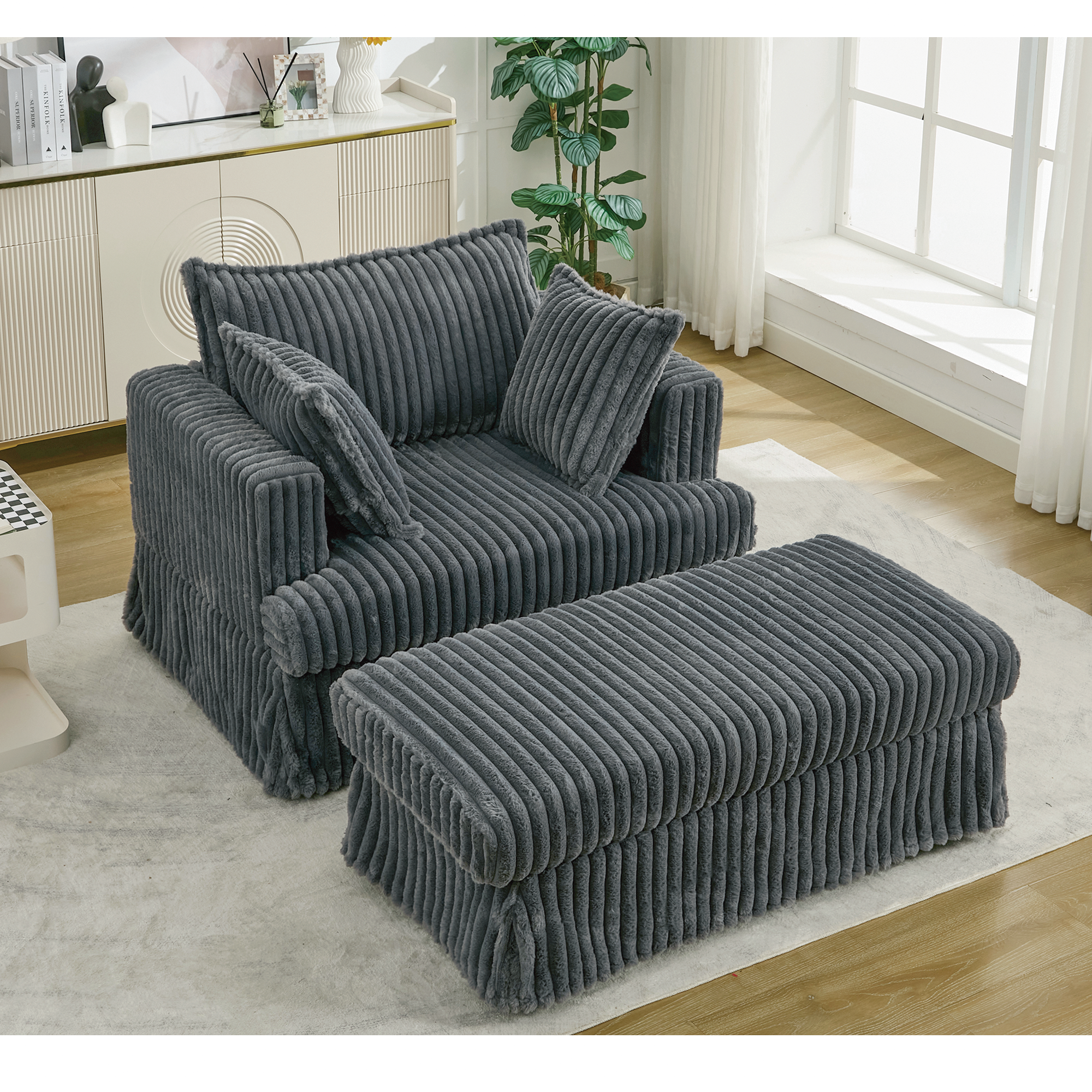 47.7'' Oversized Corduroy Chaise Longue with Ottoman