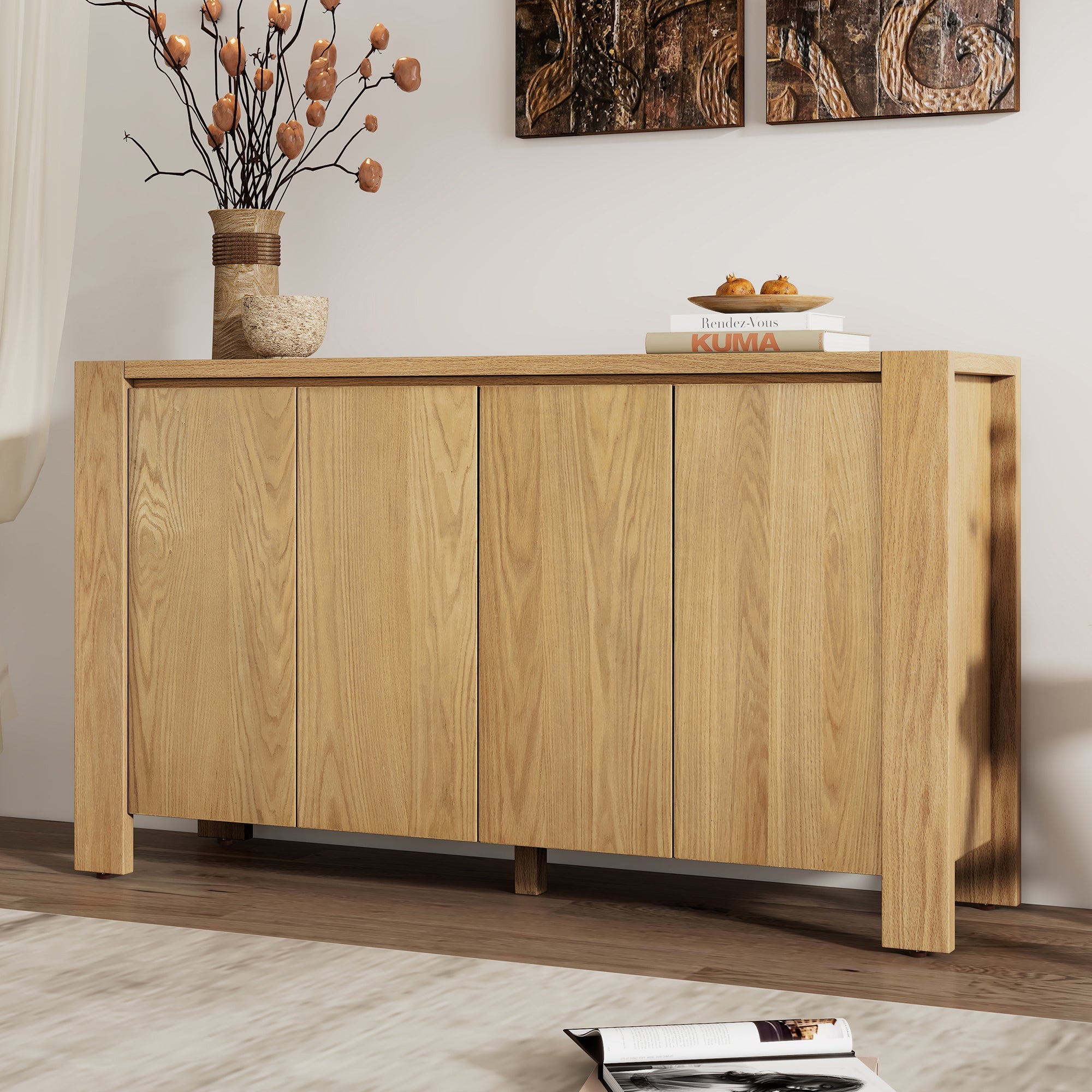 4-Door Retro Wood Buffet Cabinet with Storage