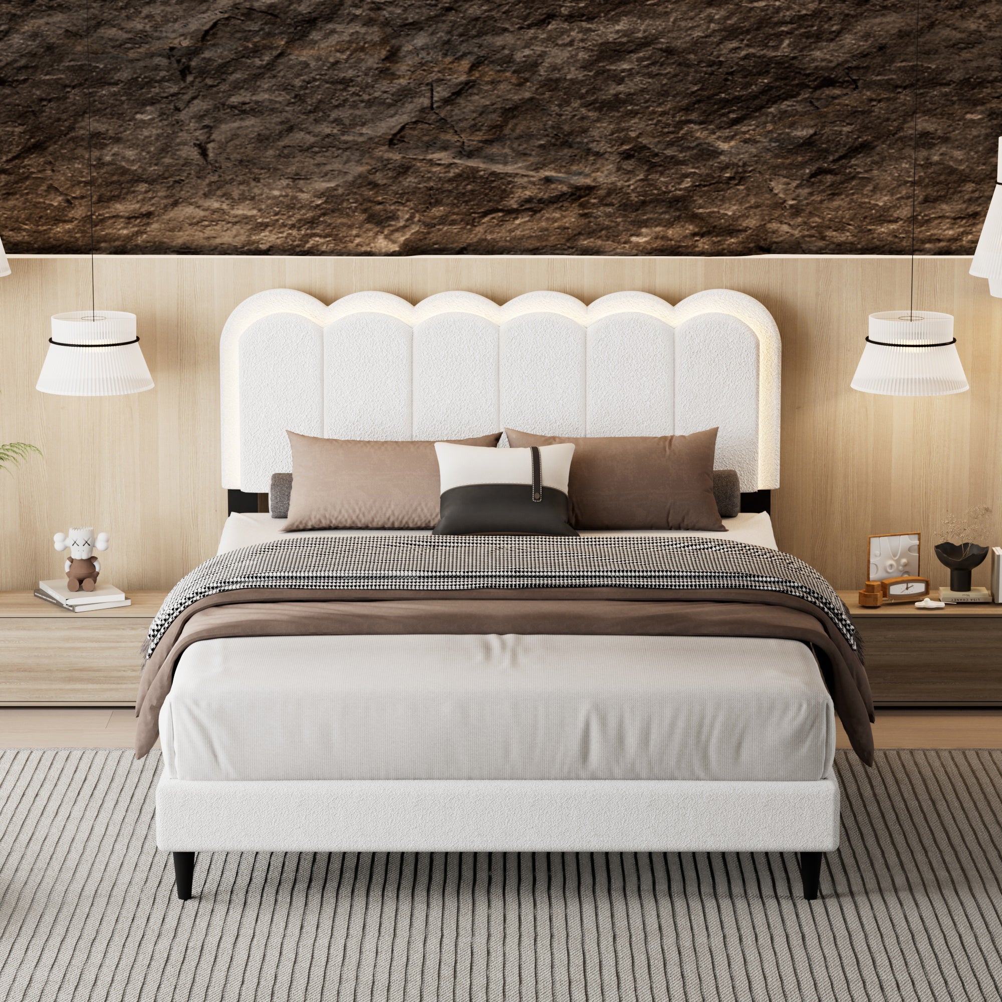 Lambswool Petal Headboard Bed Frame