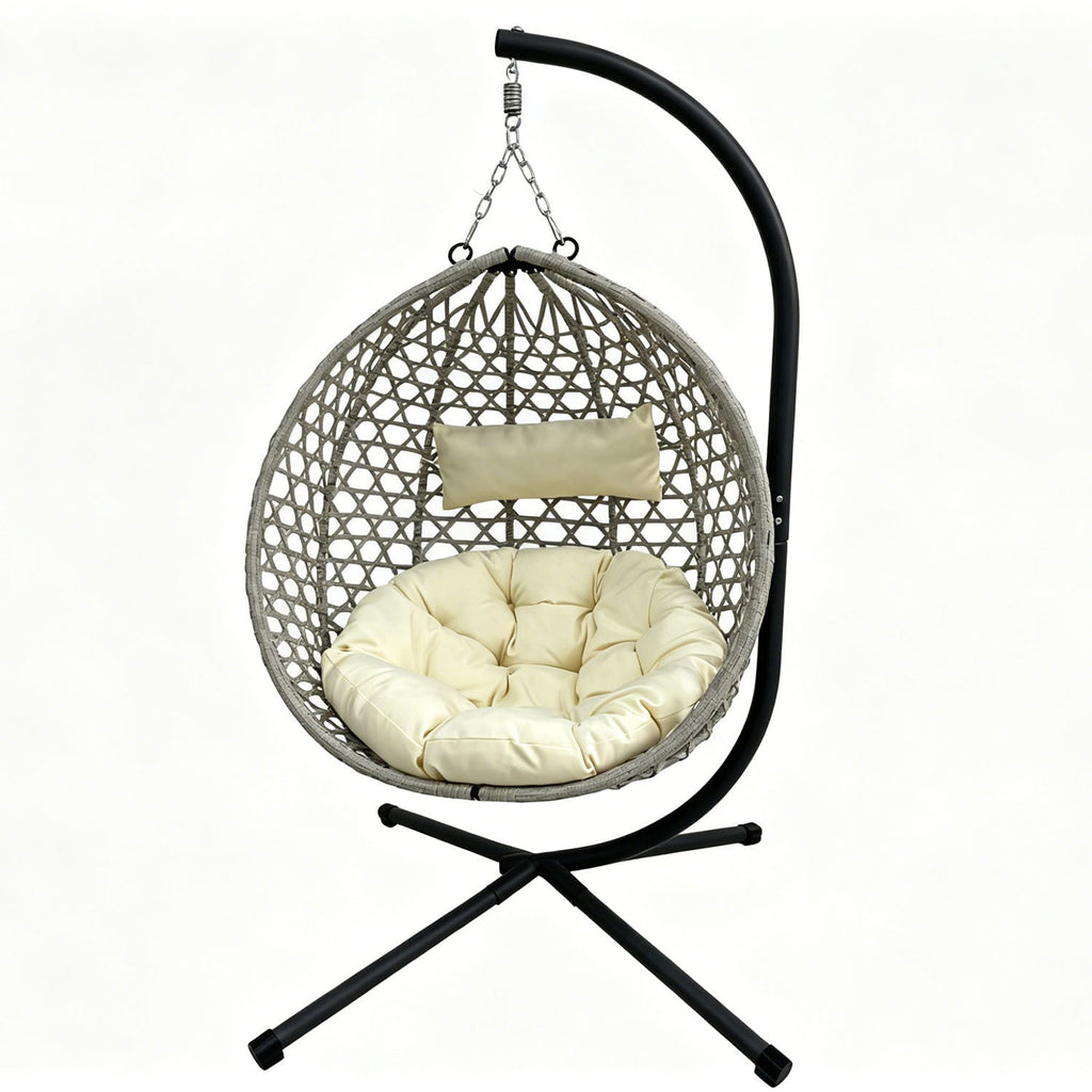Folding PE Rattan Hanging Egg Chair with Aluminum Steel Frame