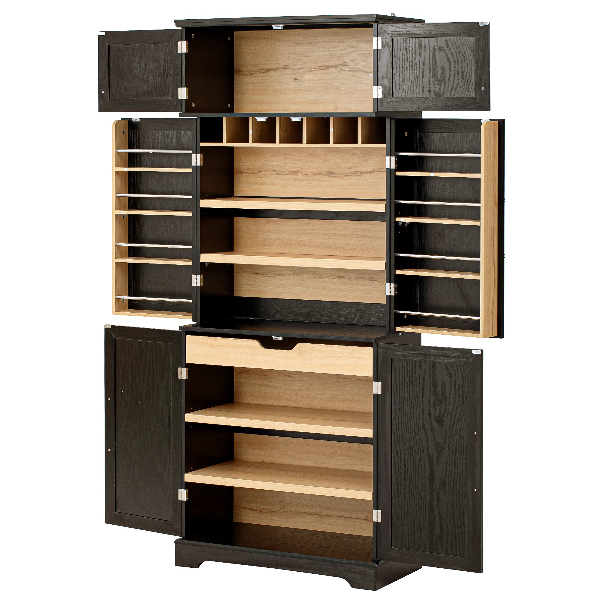78" Tall Farmhouse Kitchen Pantry Cabinet with Shelves Drawer Wine Rack