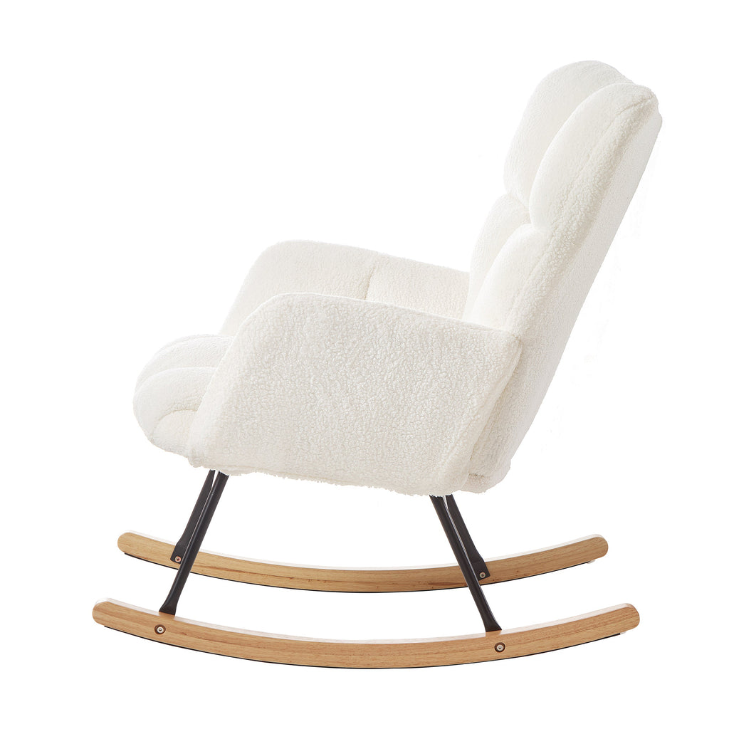 Tufted Upholstered Teddy Fabric Glider Rocking Chair