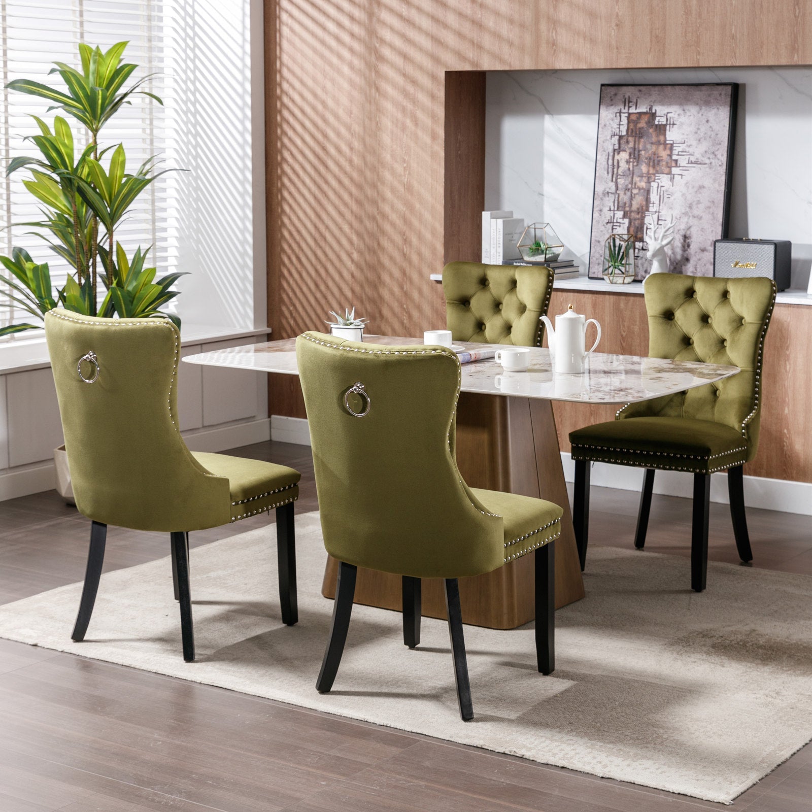 Modern High-end Tufted Solid Wood Velvet Dining Chair(Set of 2)
