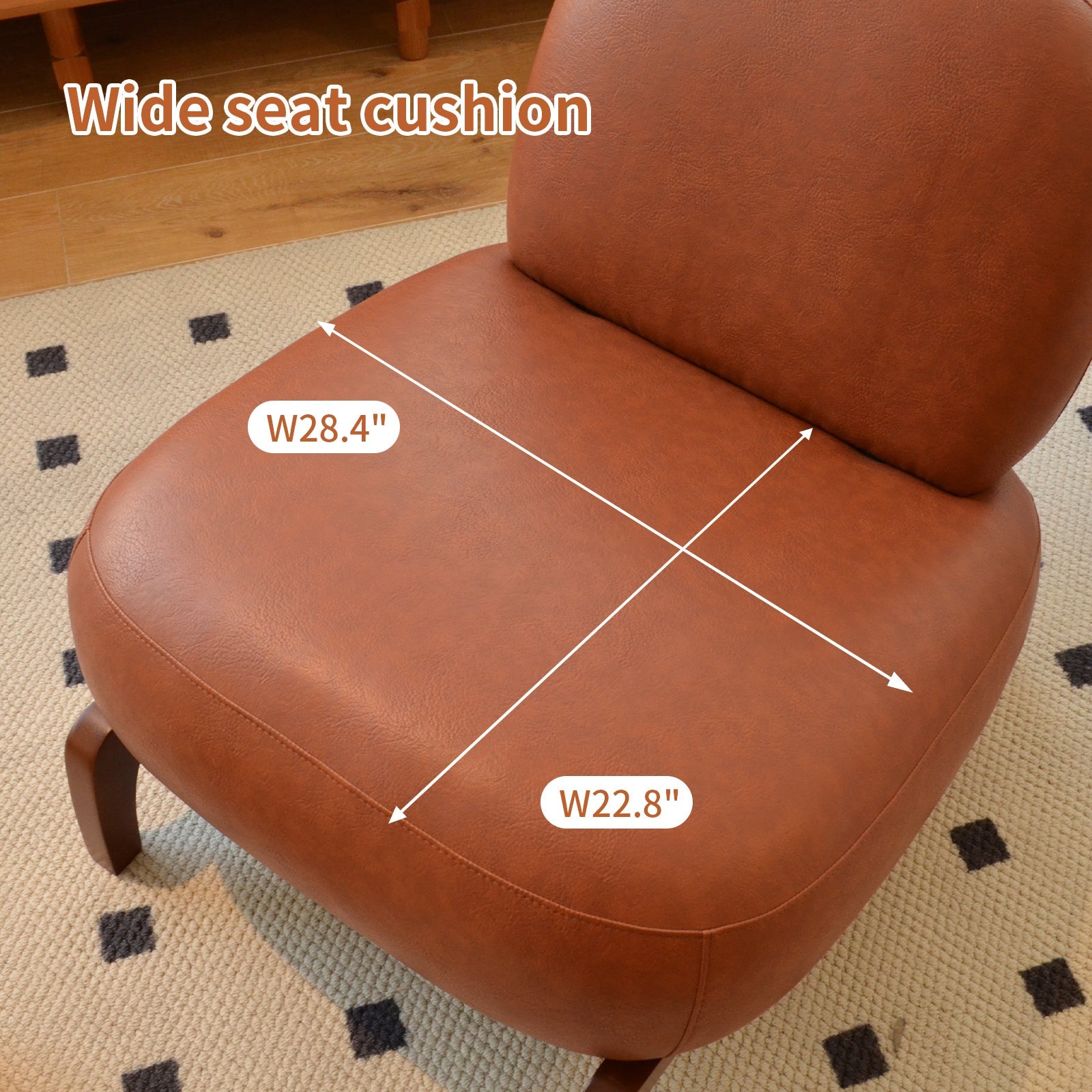 Armless Leather Accent Chair with Solid Wood Legs