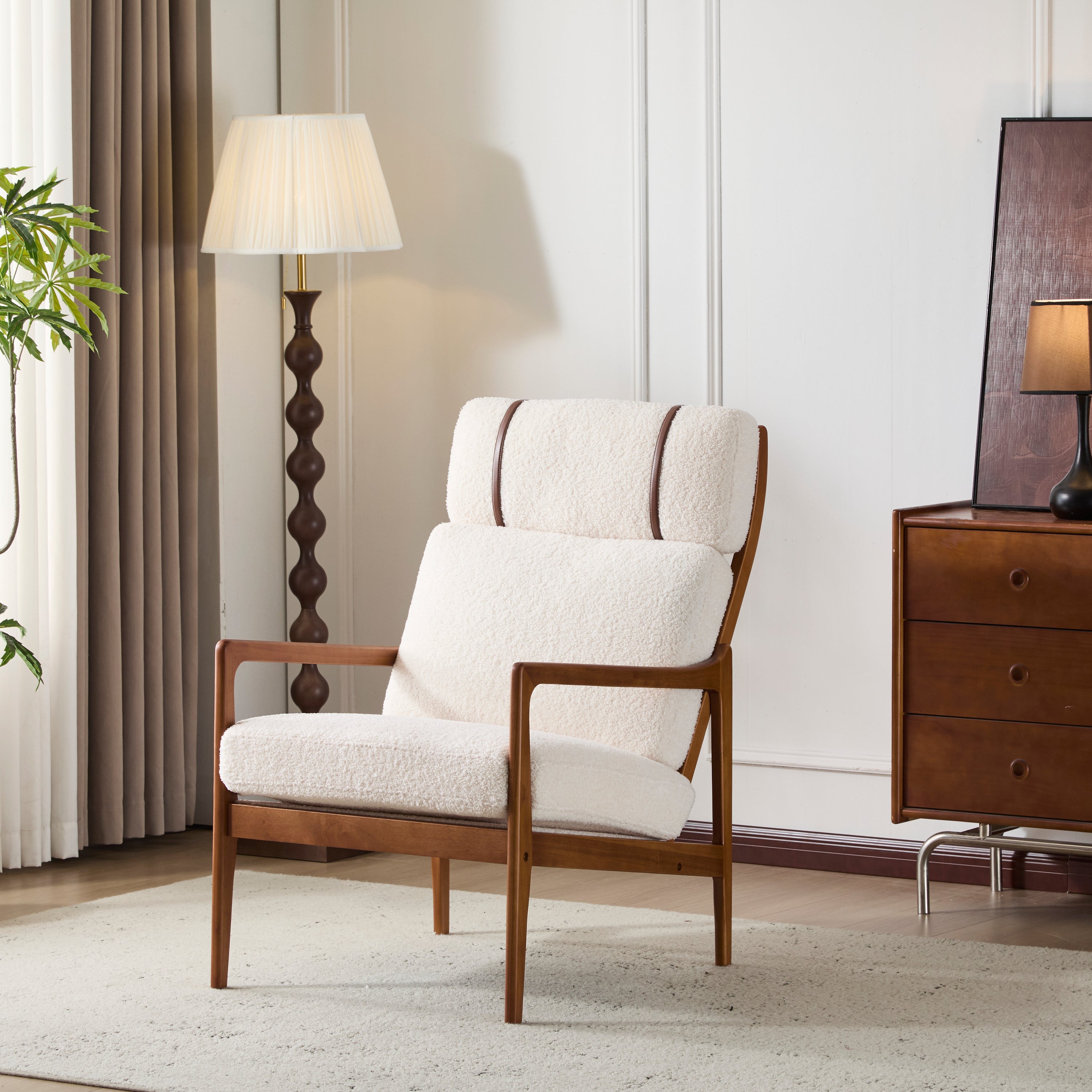 Modern Solid Wood Frame Ergonomic Accent Armchair with High Back