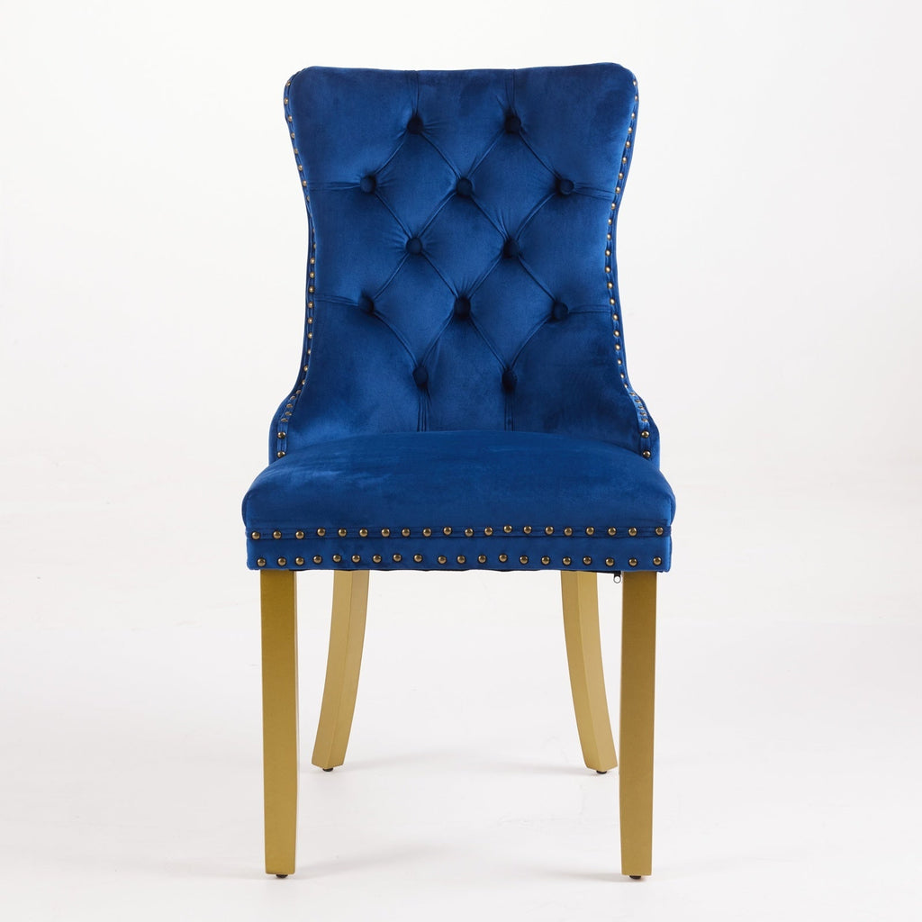 Mid-Century Velvet Dining Chairs with Lion Head Pull Ring (Set of 2)