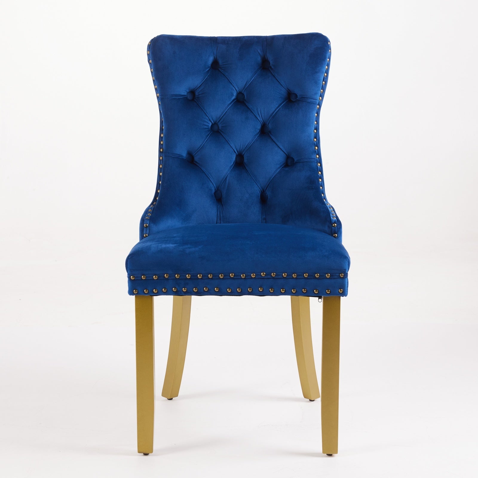 Mid-Century Velvet Dining Chairs with Lion Head Pull Ring (Set of 2)